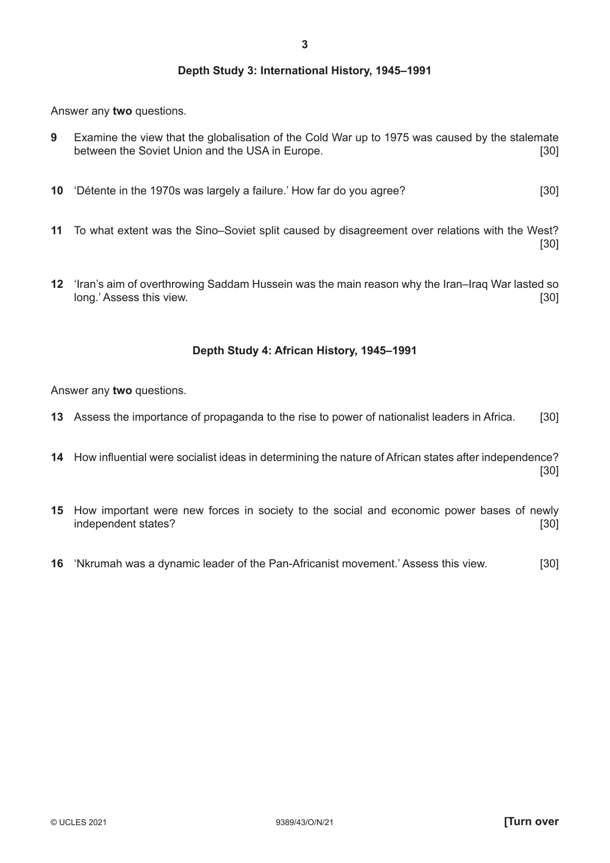 Cambridge A Level History 9389 2021 Oct/Nov Paper 4 · Variant 3 question paper, page 3 of 4