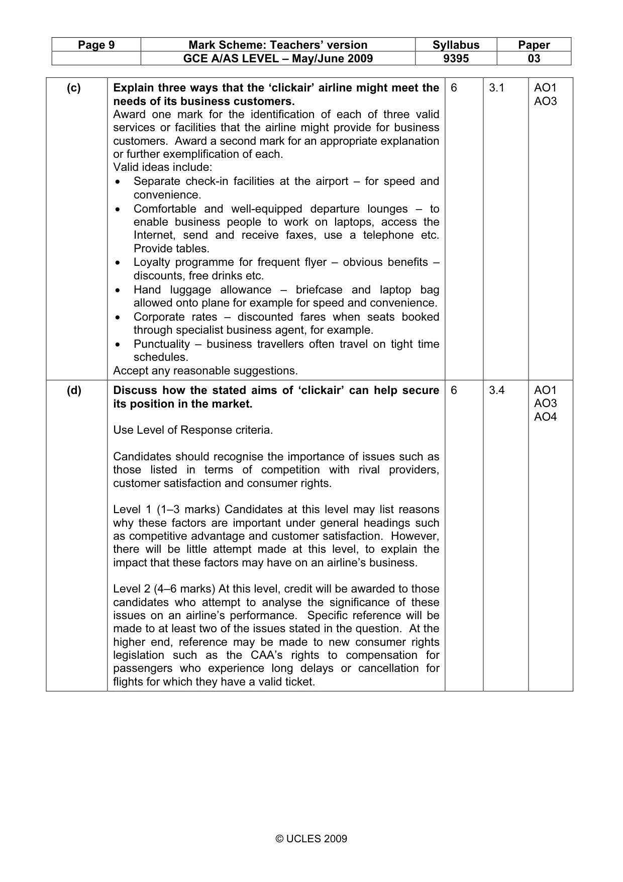 Mark scheme, page 9 of 11
