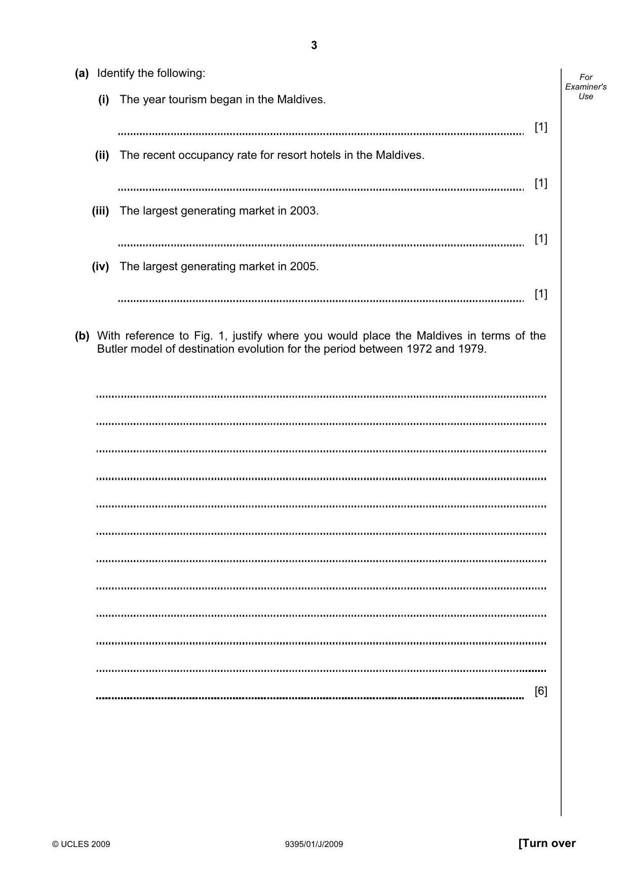 Cambridge A Level Travel and Tourism 9395 2009 May/June Paper 1 · Variant 1 question paper, page 3 of 16