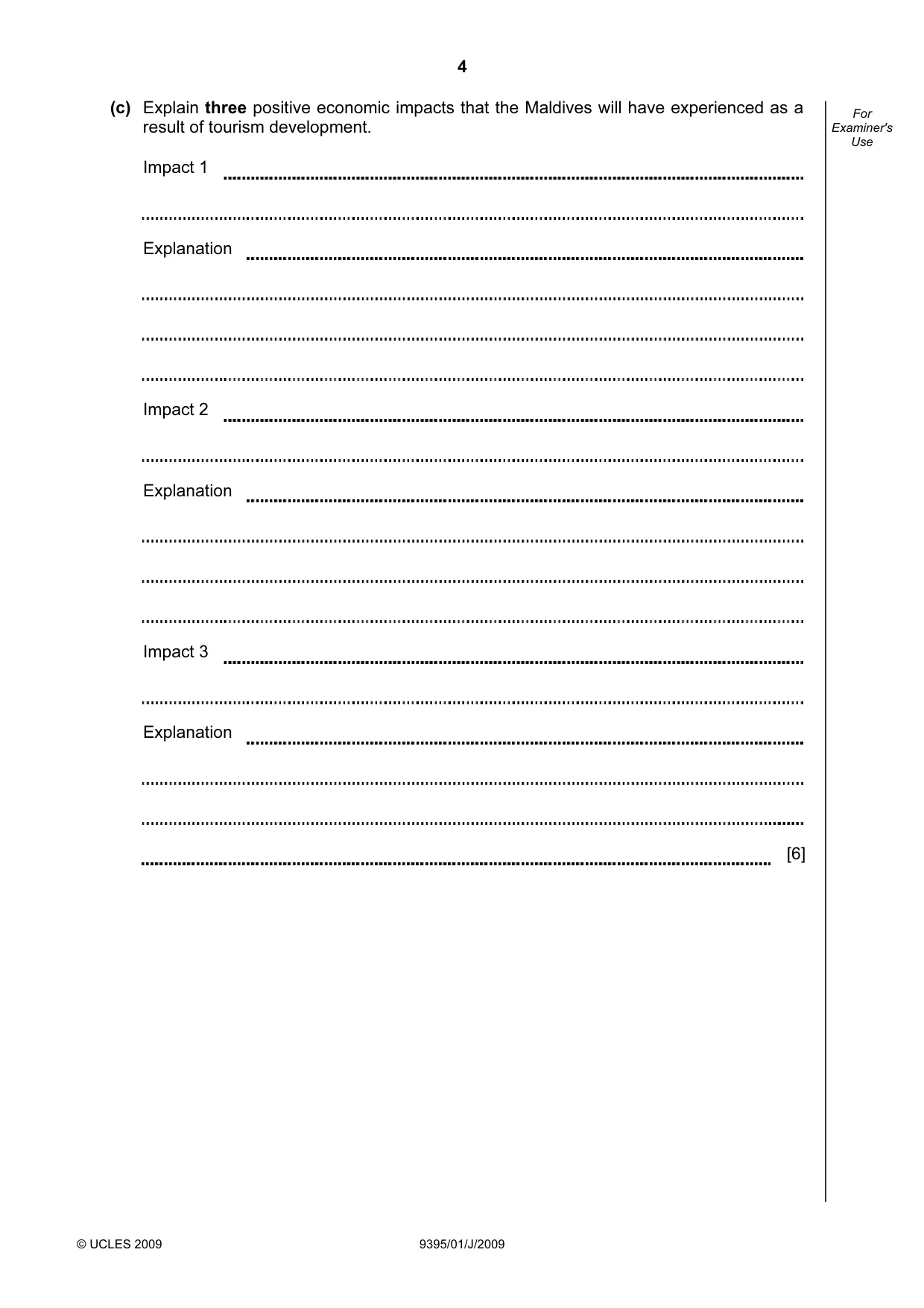 Cambridge A Level Travel and Tourism 9395 2009 May/June Paper 1 · Variant 1 question paper, page 4 of 16