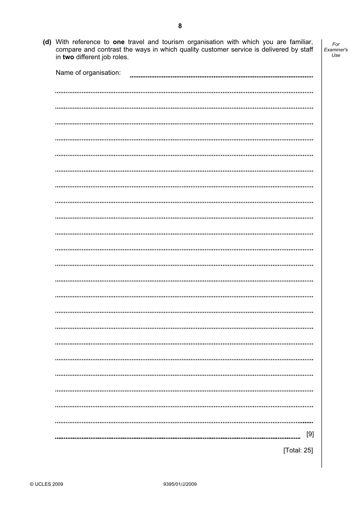 Cambridge A Level Travel and Tourism 9395 2009 May/June Paper 1 · Variant 1 question paper, page 8 of 16
