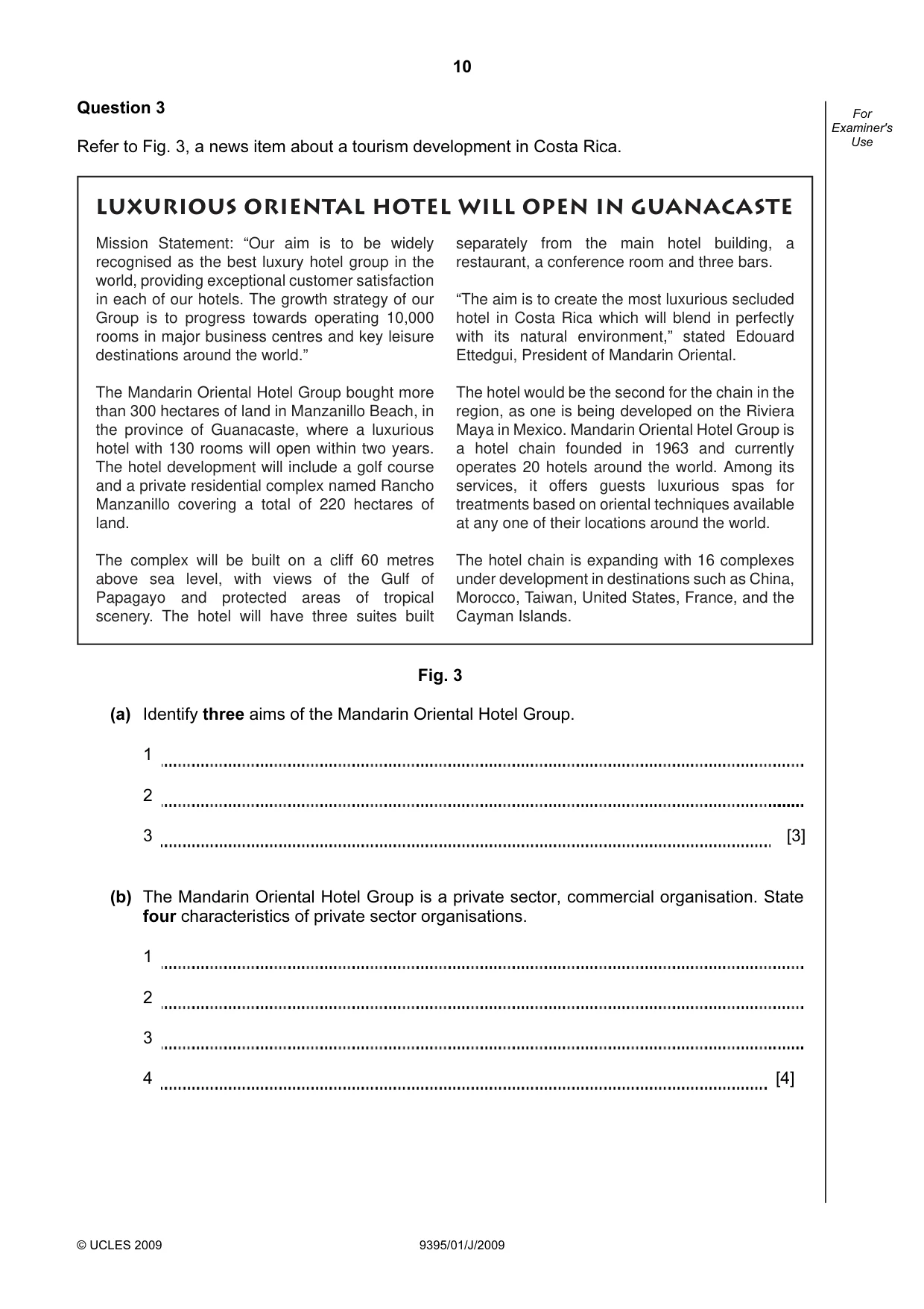 Cambridge A Level Travel and Tourism 9395 2009 May/June Paper 1 · Variant 1 question paper, page 10 of 16