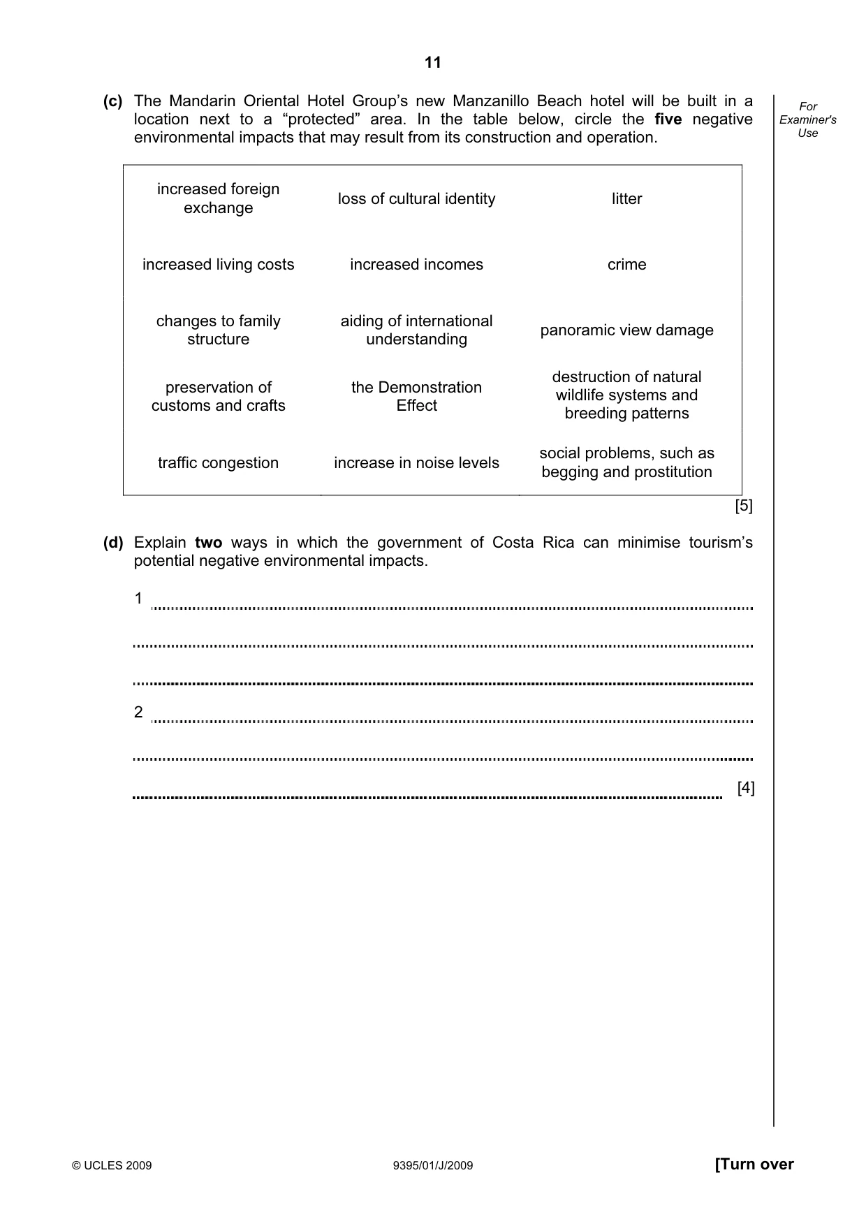 Cambridge A Level Travel and Tourism 9395 2009 May/June Paper 1 · Variant 1 question paper, page 11 of 16