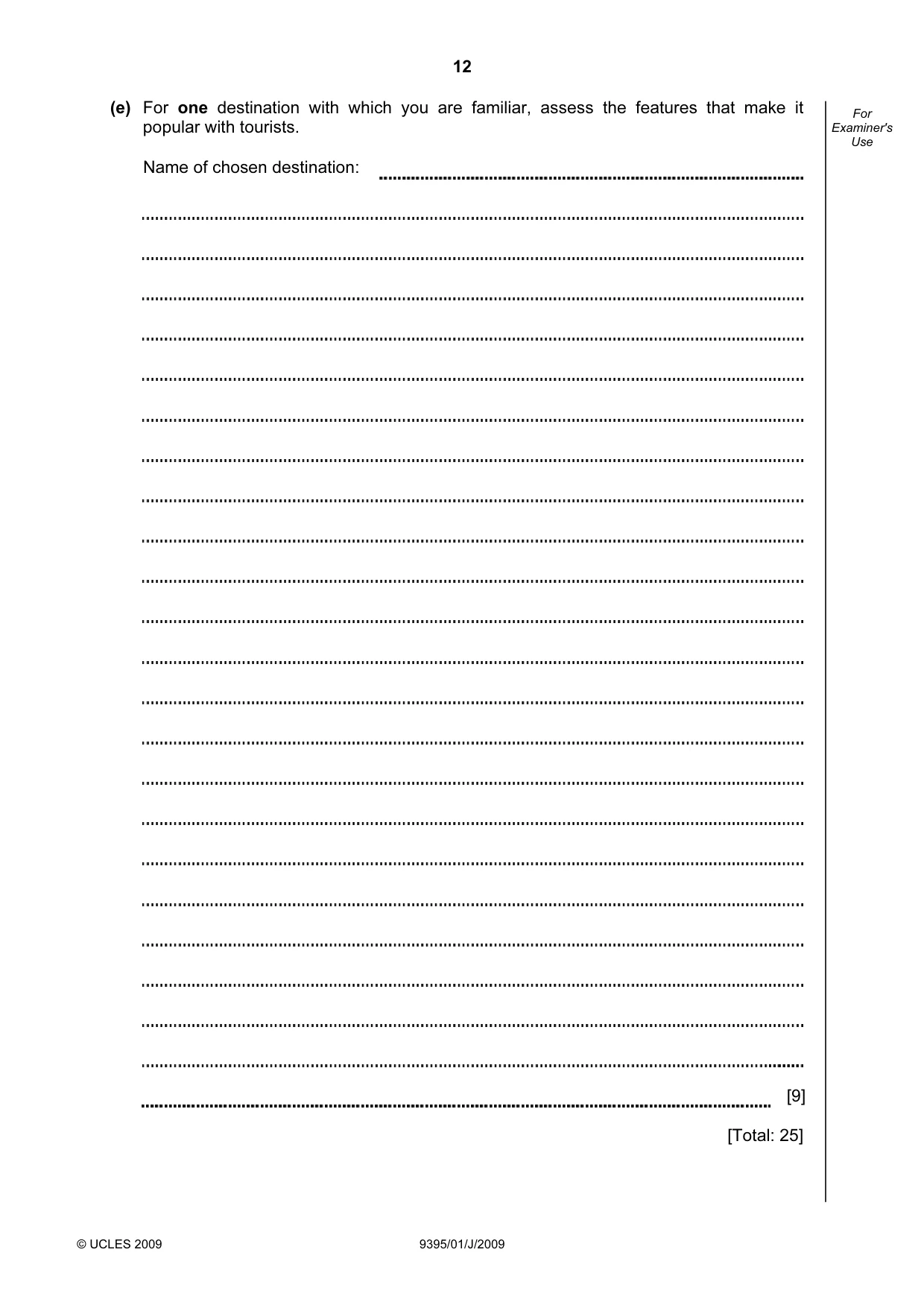 Cambridge A Level Travel and Tourism 9395 2009 May/June Paper 1 · Variant 1 question paper, page 12 of 16