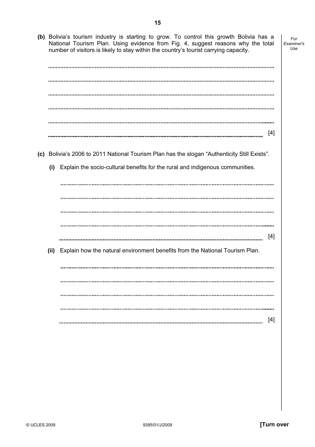Cambridge A Level Travel and Tourism 9395 2009 May/June Paper 1 · Variant 1 question paper, page 15 of 16