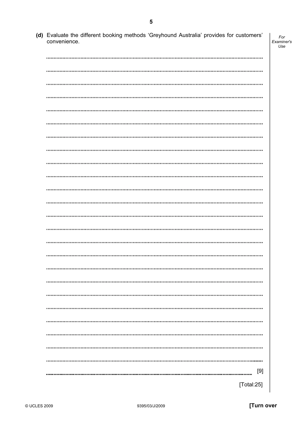 Cambridge A Level Travel and Tourism 9395 2009 May/June Paper 3 · Variant 1 question paper, page 5 of 20