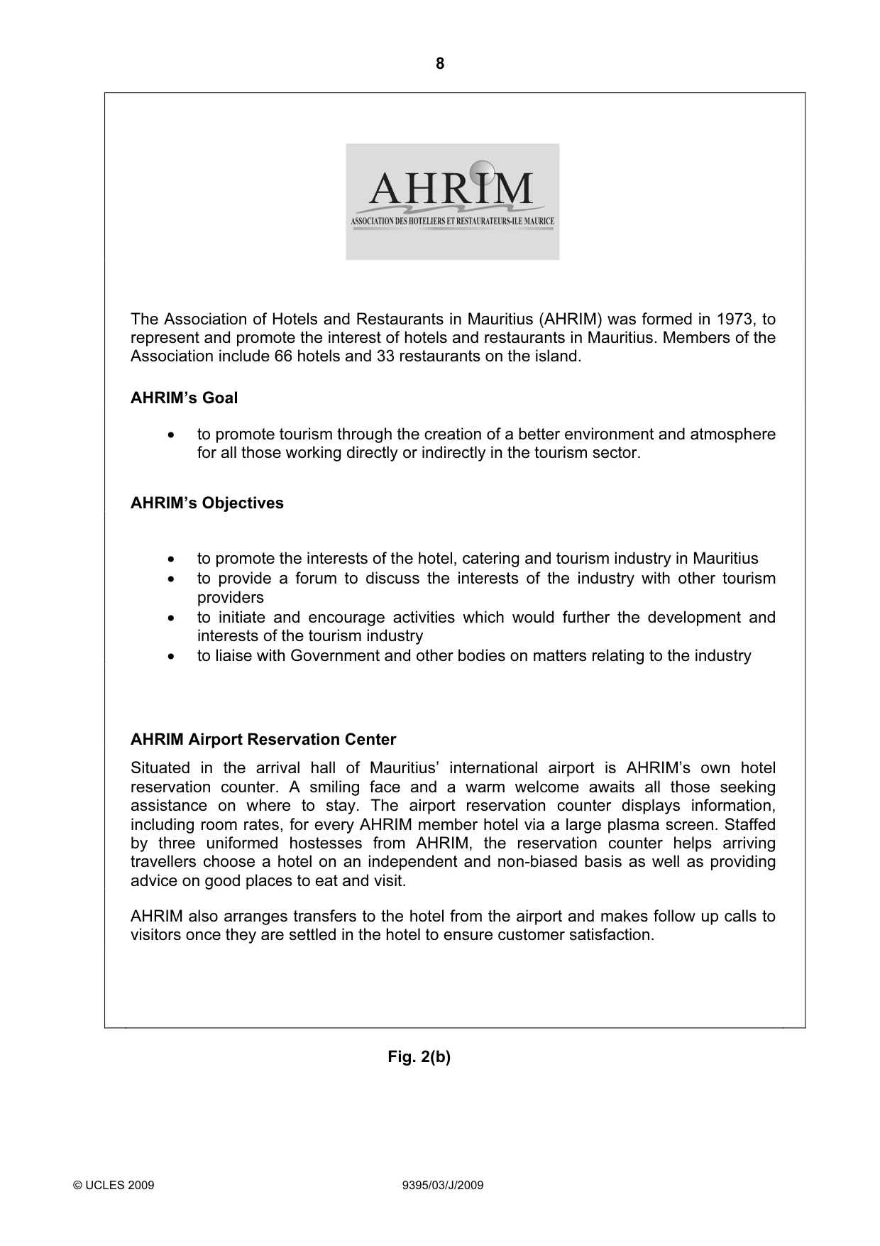 Cambridge A Level Travel and Tourism 9395 2009 May/June Paper 3 · Variant 1 question paper, page 8 of 20