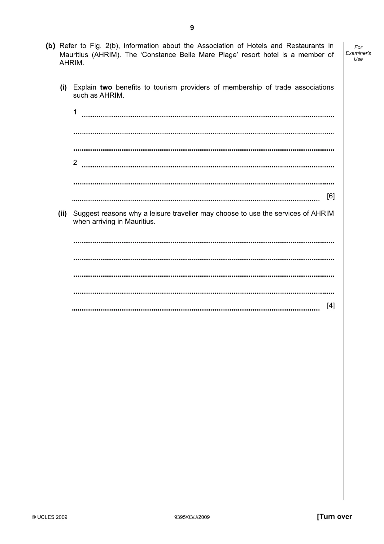 Cambridge A Level Travel and Tourism 9395 2009 May/June Paper 3 · Variant 1 question paper, page 9 of 20