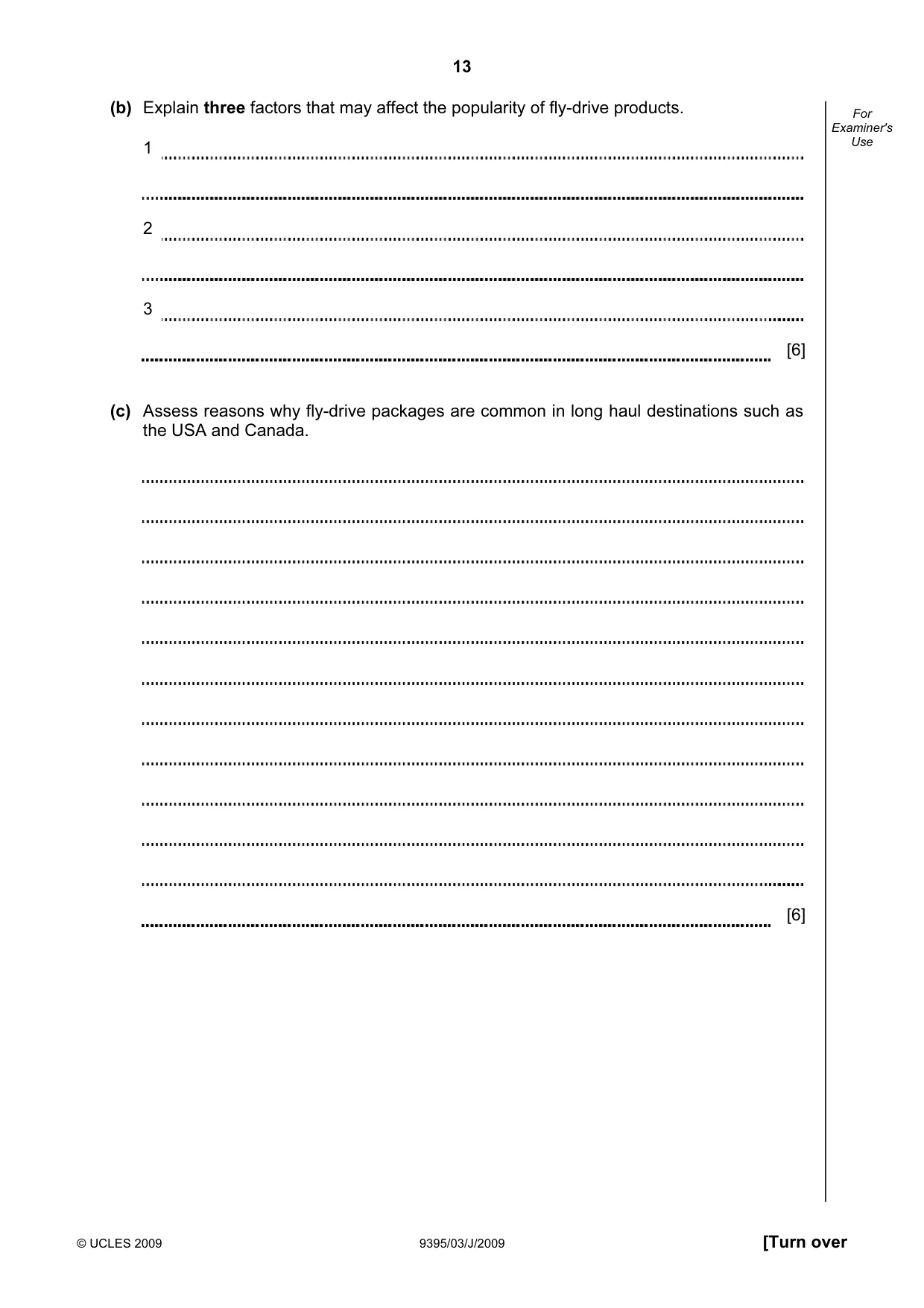 Cambridge A Level Travel and Tourism 9395 2009 May/June Paper 3 · Variant 1 question paper, page 13 of 20