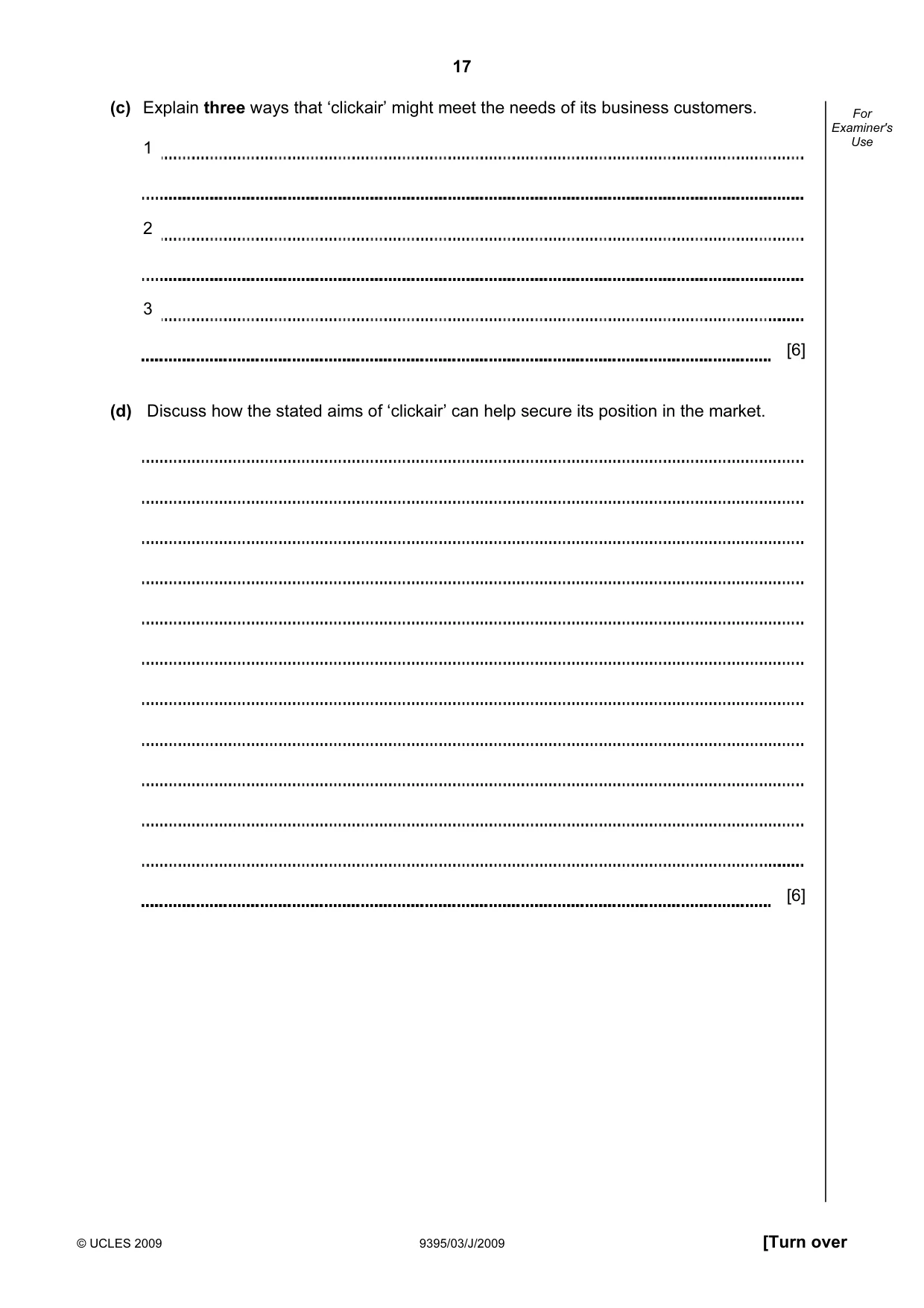 Cambridge A Level Travel and Tourism 9395 2009 May/June Paper 3 · Variant 1 question paper, page 17 of 20