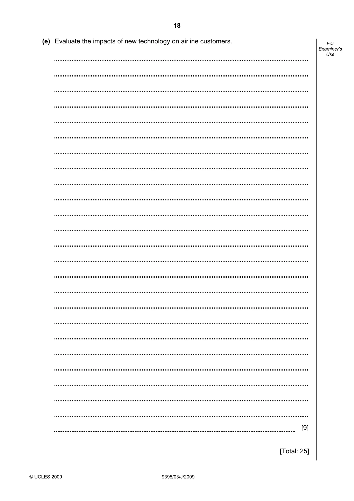Cambridge A Level Travel and Tourism 9395 2009 May/June Paper 3 · Variant 1 question paper, page 18 of 20