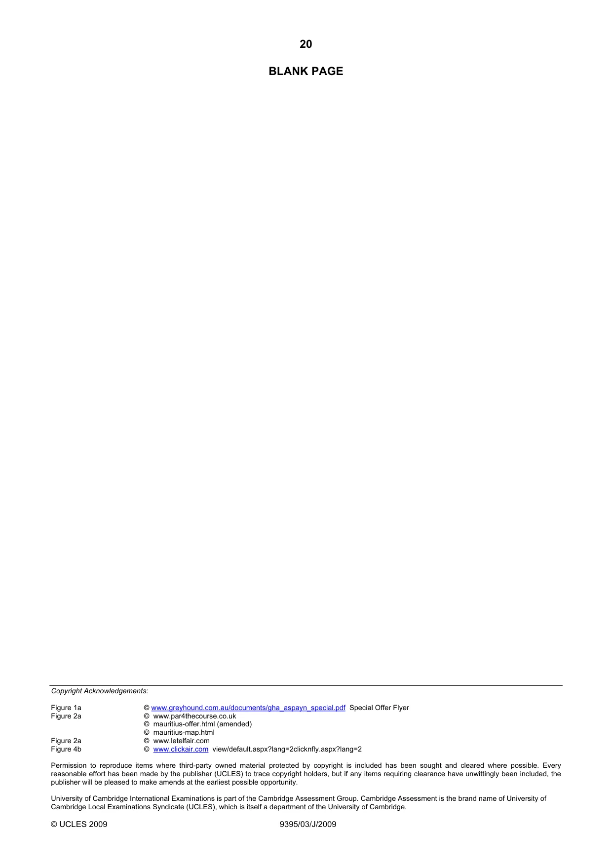 Cambridge A Level Travel and Tourism 9395 2009 May/June Paper 3 · Variant 1 question paper, page 20 of 20