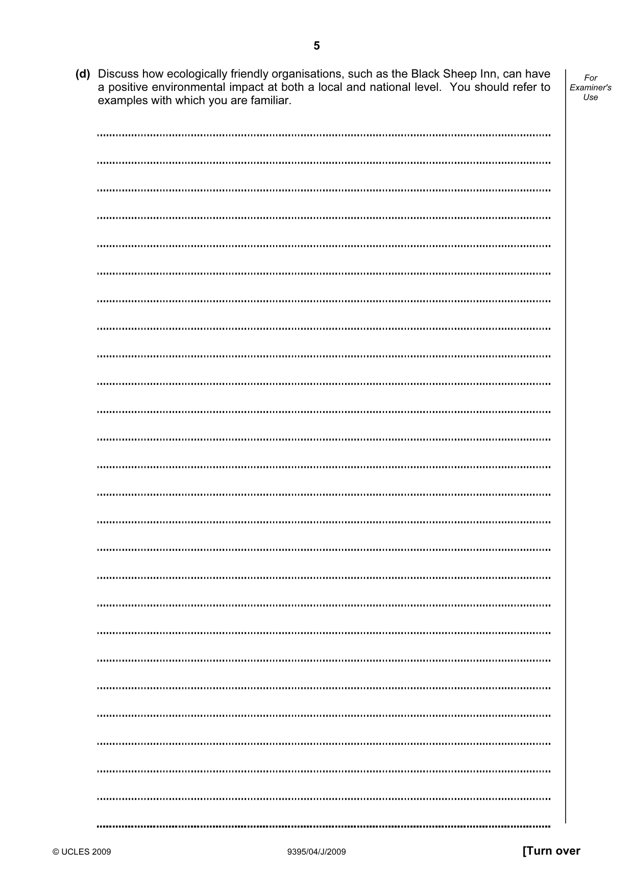 Cambridge A Level Travel and Tourism 9395 2009 May/June Paper 4 · Variant 1 question paper, page 5 of 12