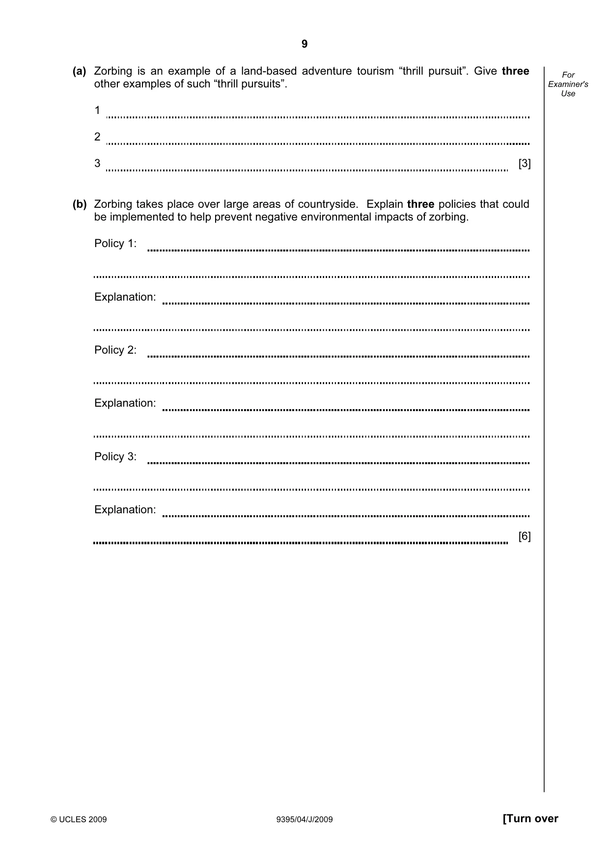 Cambridge A Level Travel and Tourism 9395 2009 May/June Paper 4 · Variant 1 question paper, page 9 of 12