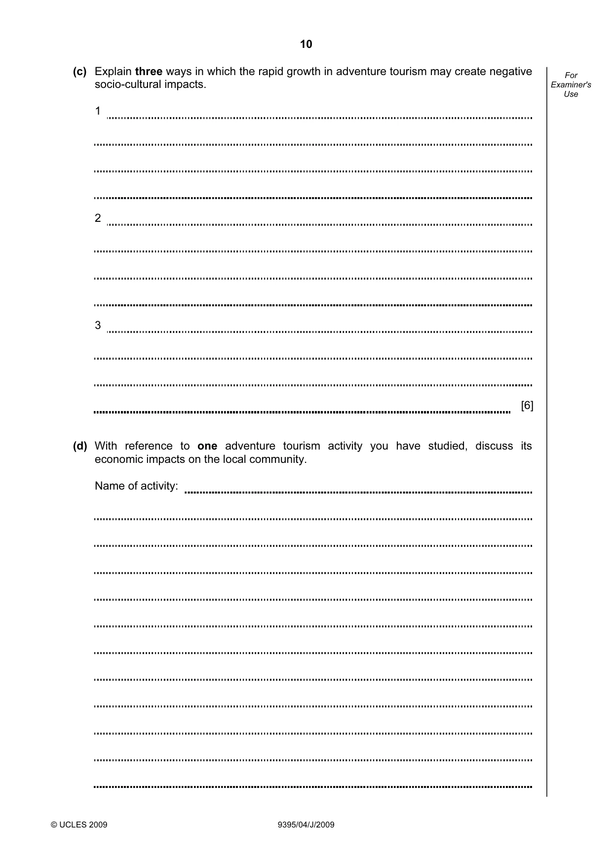 Cambridge A Level Travel and Tourism 9395 2009 May/June Paper 4 · Variant 1 question paper, page 10 of 12