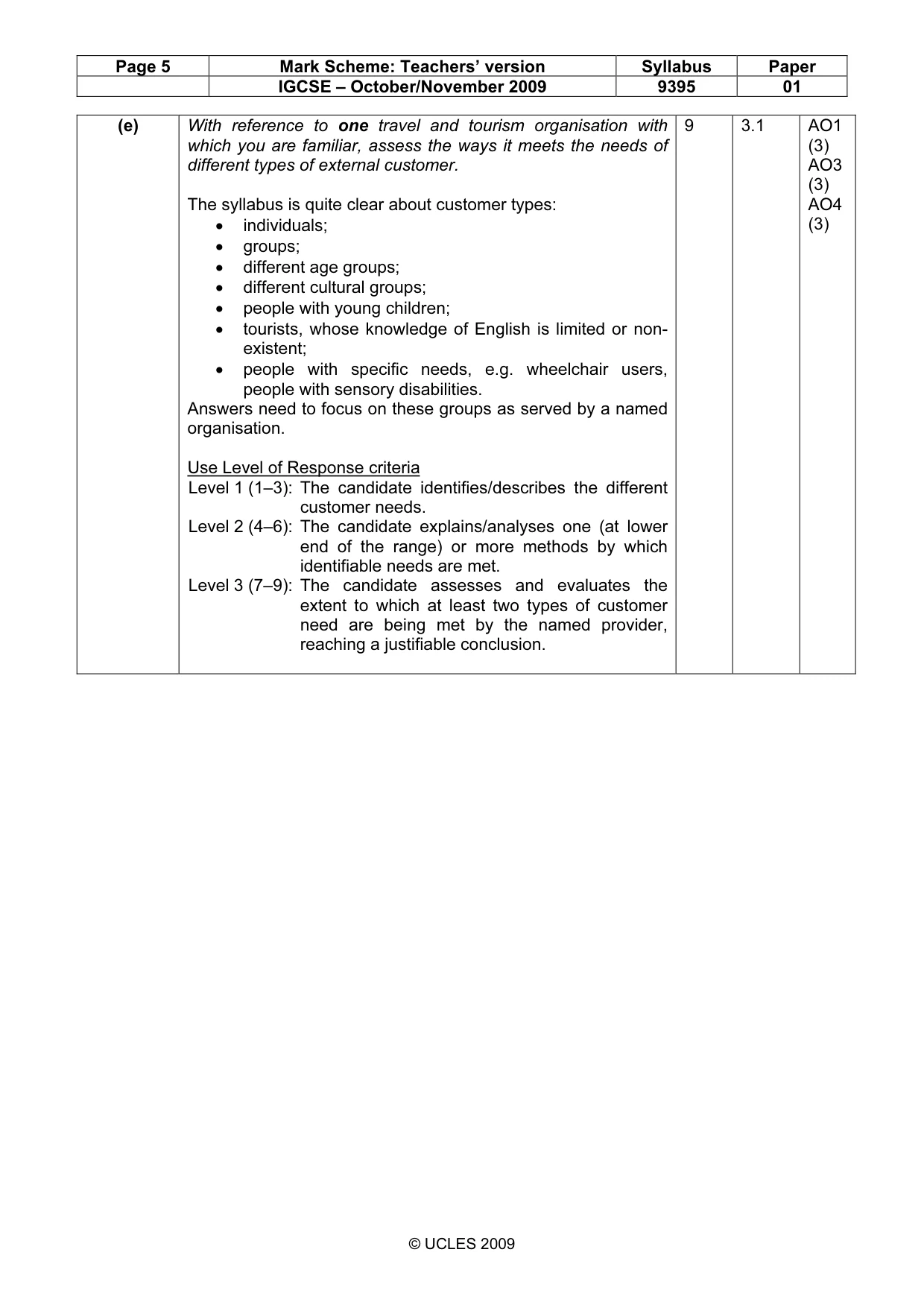 Mark scheme, page 5 of 9