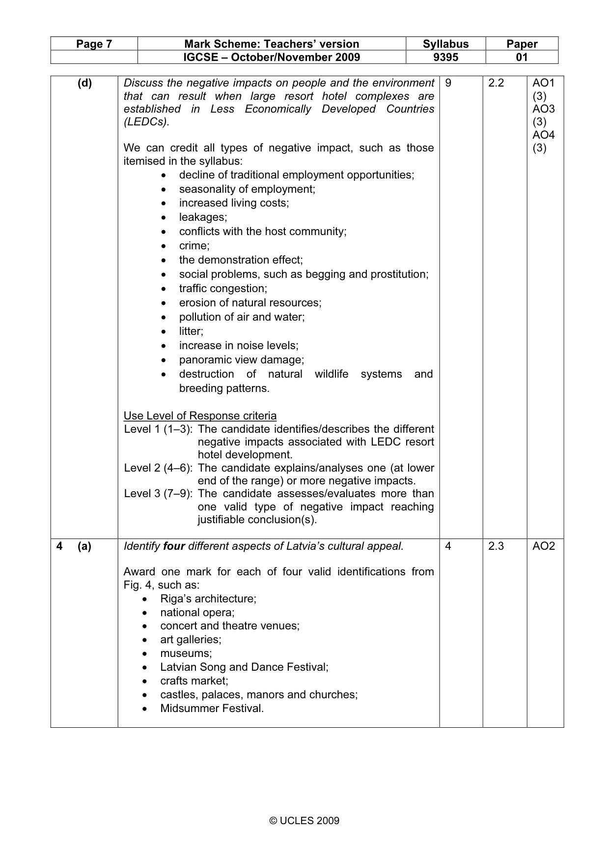 Mark scheme, page 7 of 9