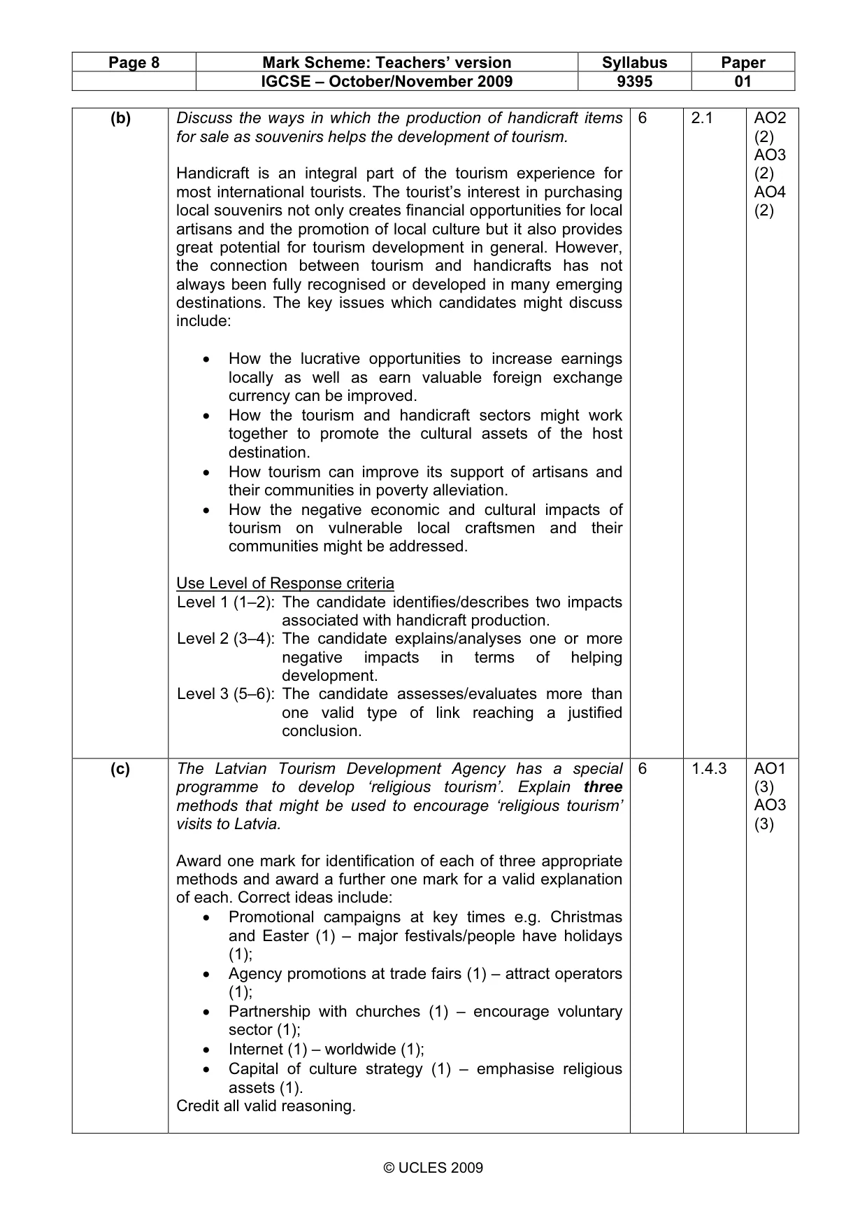 Mark scheme, page 8 of 9