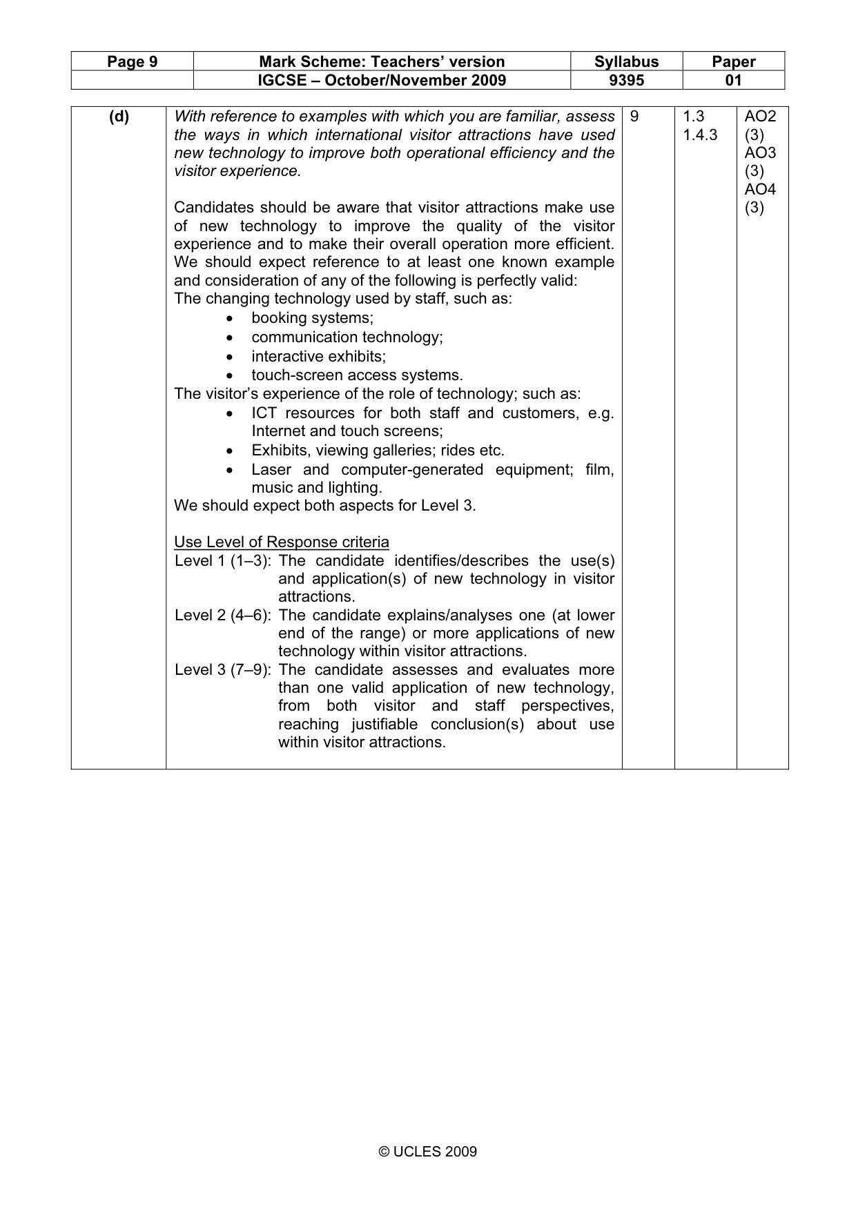 Mark scheme, page 9 of 9