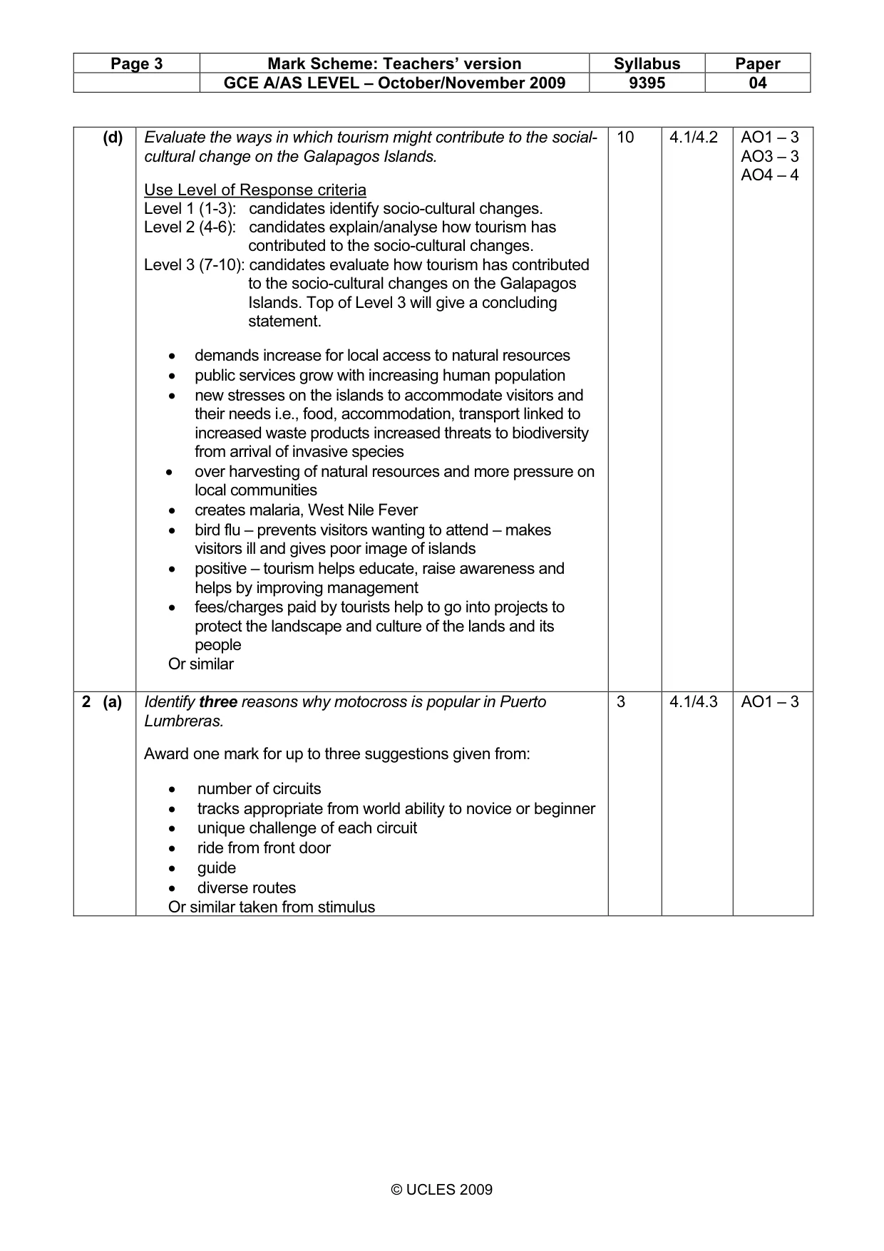 Mark scheme, page 3 of 5
