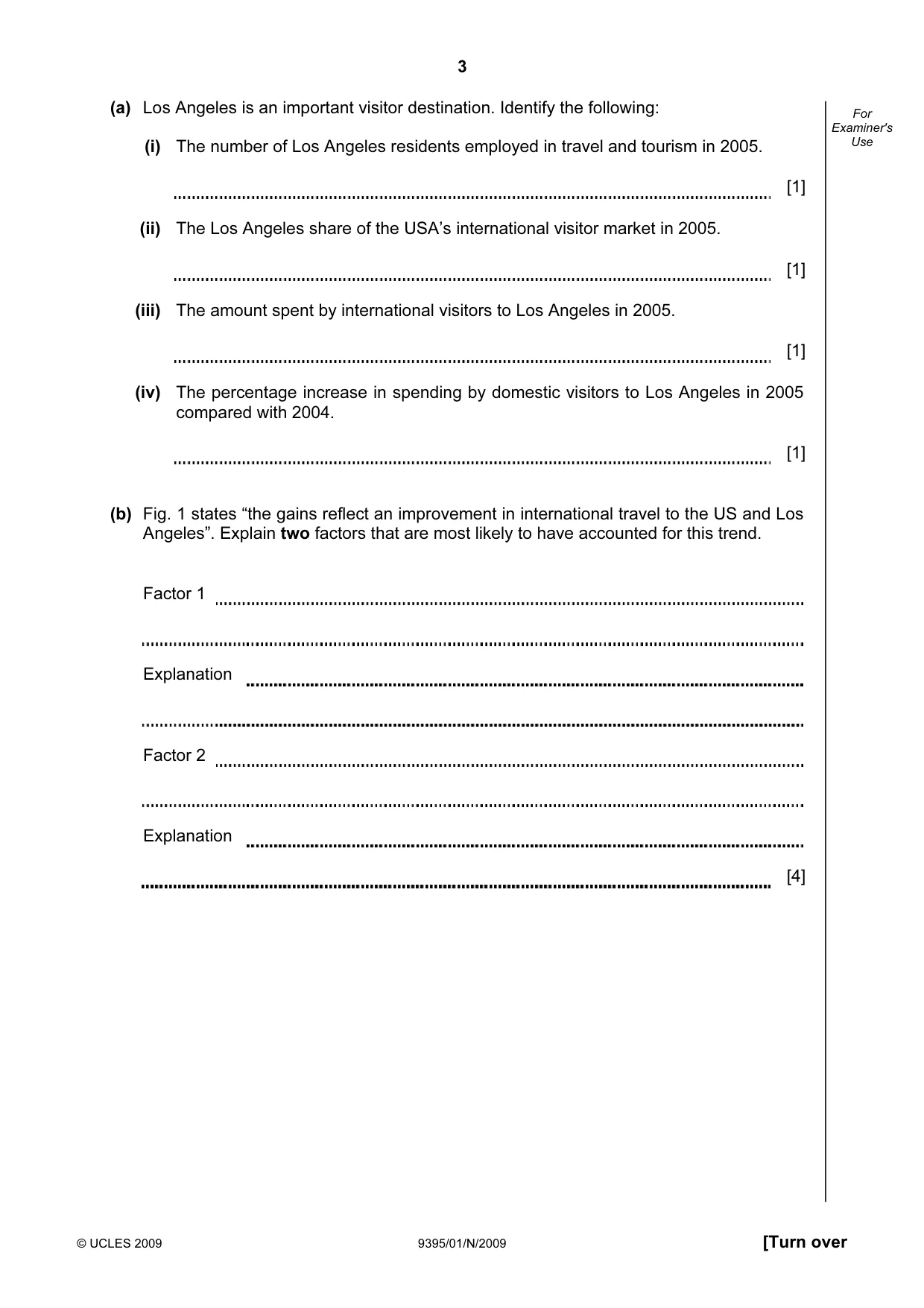 Cambridge A Level Travel and Tourism 9395 2009 Oct/Nov Paper 1 · Variant 1 question paper, page 3 of 20