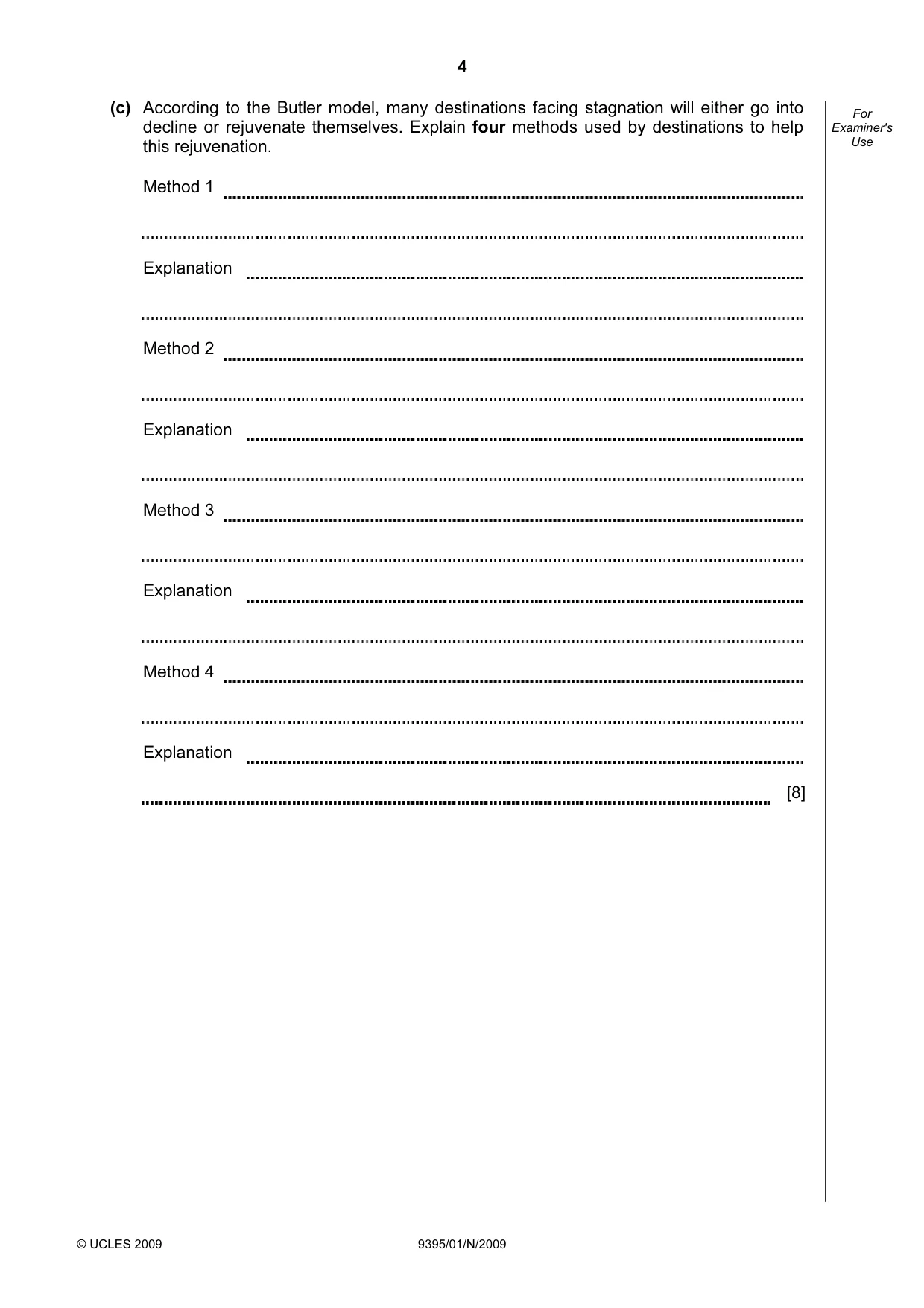 Cambridge A Level Travel and Tourism 9395 2009 Oct/Nov Paper 1 · Variant 1 question paper, page 4 of 20