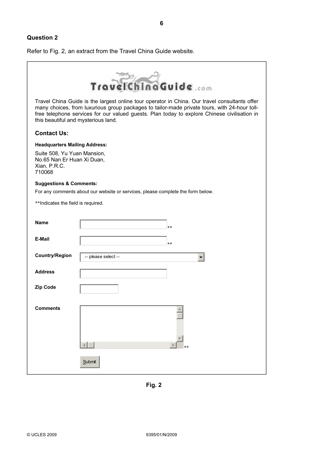 Cambridge A Level Travel and Tourism 9395 2009 Oct/Nov Paper 1 · Variant 1 question paper, page 6 of 20