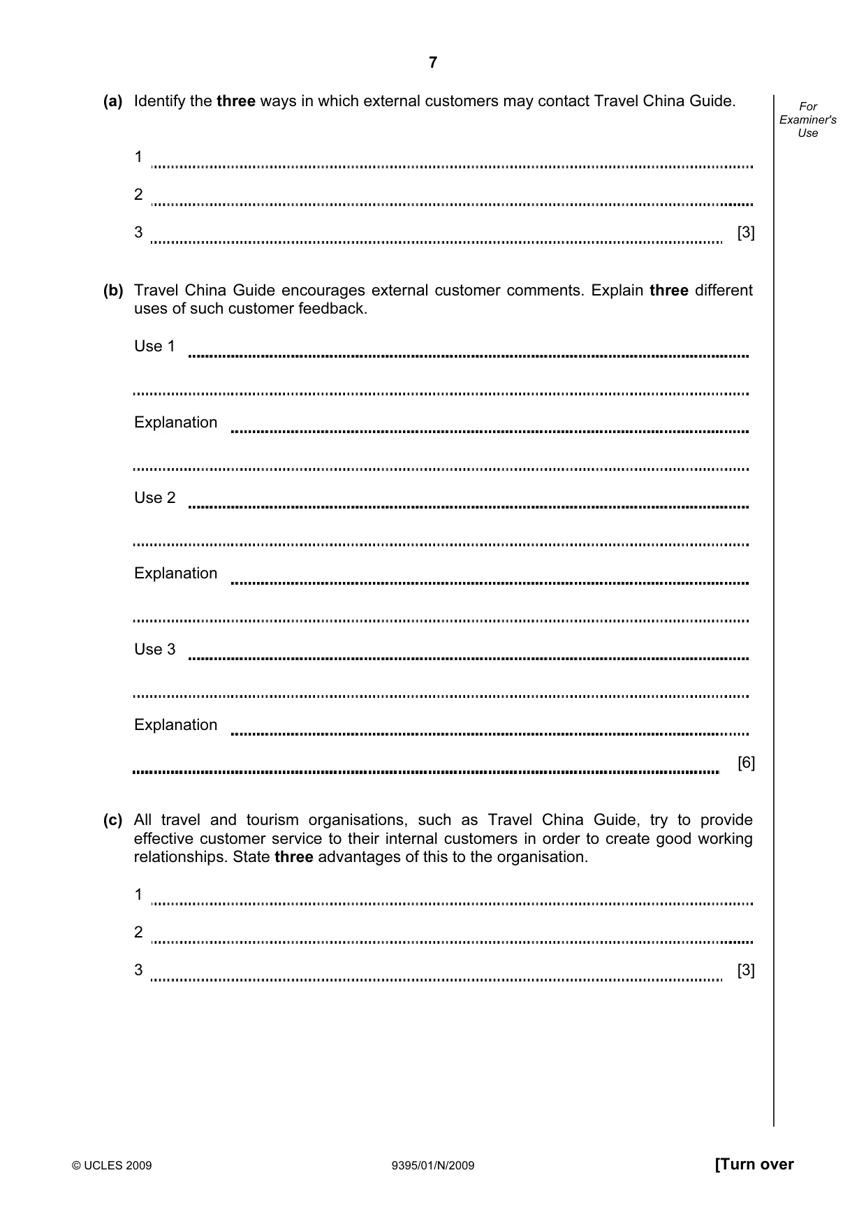 Cambridge A Level Travel and Tourism 9395 2009 Oct/Nov Paper 1 · Variant 1 question paper, page 7 of 20