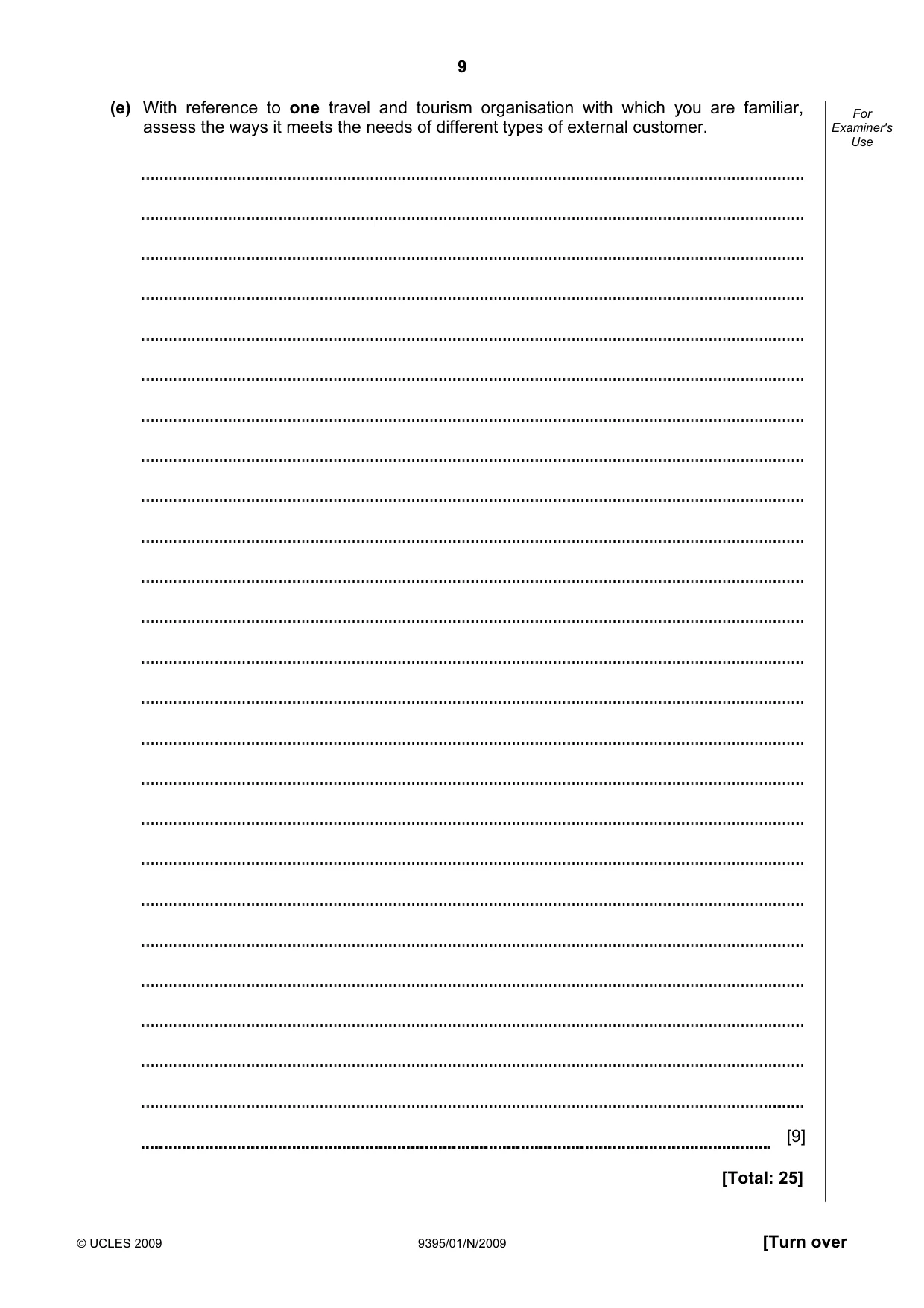 Cambridge A Level Travel and Tourism 9395 2009 Oct/Nov Paper 1 · Variant 1 question paper, page 9 of 20