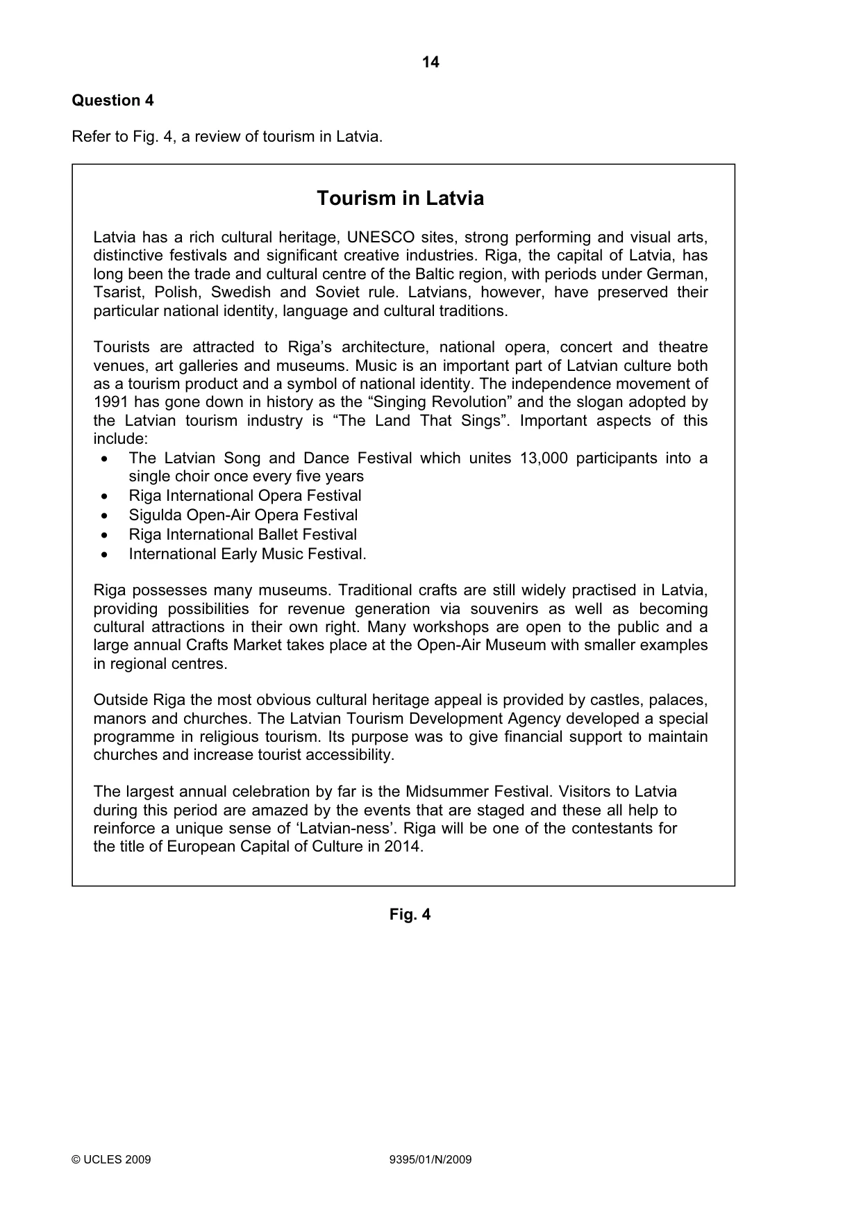 Cambridge A Level Travel and Tourism 9395 2009 Oct/Nov Paper 1 · Variant 1 question paper, page 14 of 20