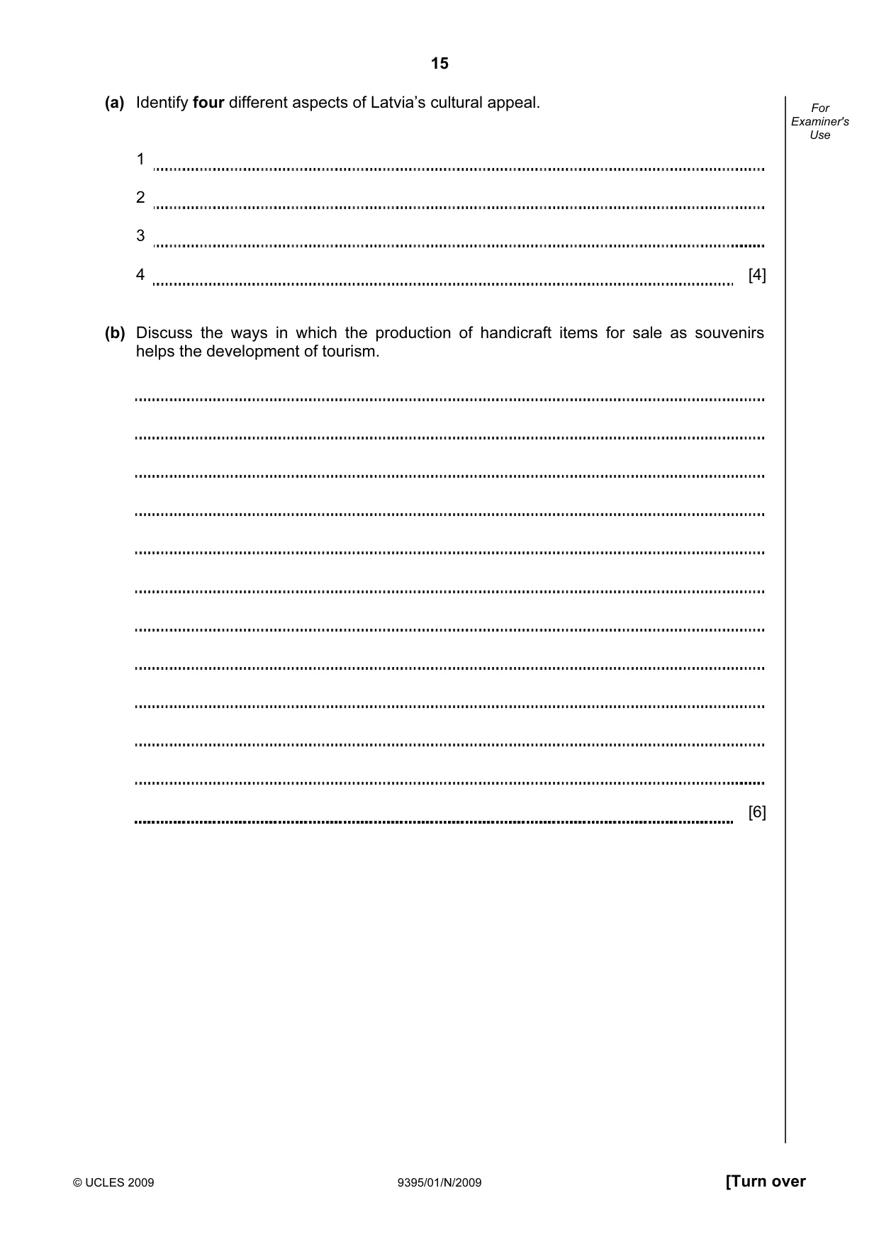 Cambridge A Level Travel and Tourism 9395 2009 Oct/Nov Paper 1 · Variant 1 question paper, page 15 of 20