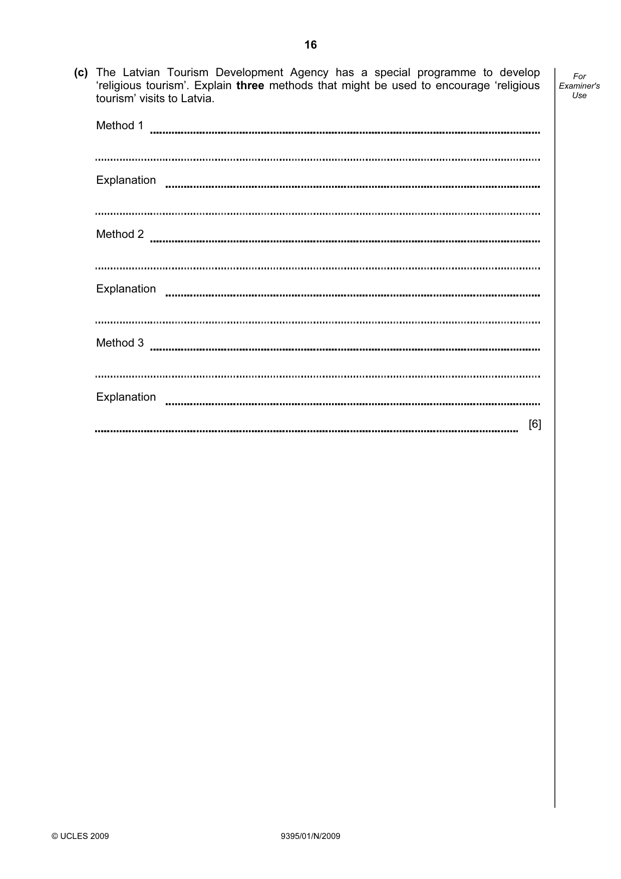 Cambridge A Level Travel and Tourism 9395 2009 Oct/Nov Paper 1 · Variant 1 question paper, page 16 of 20