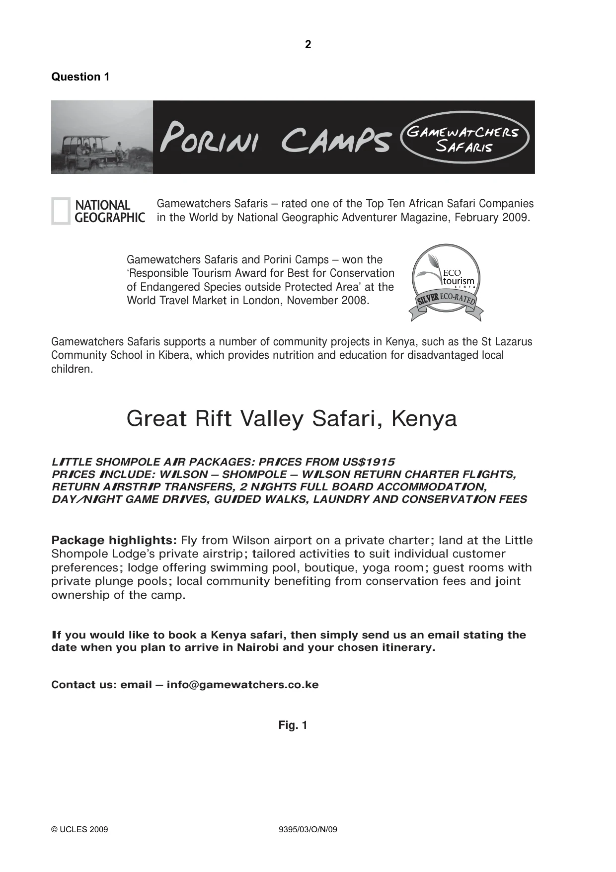 Cambridge A Level Travel and Tourism 9395 2009 Oct/Nov Paper 3 · Variant 1 question paper, page 2 of 16