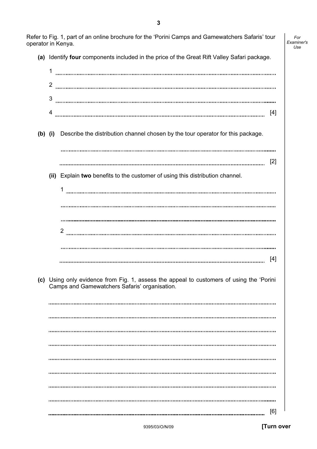 Cambridge A Level Travel and Tourism 9395 2009 Oct/Nov Paper 3 · Variant 1 question paper, page 3 of 16