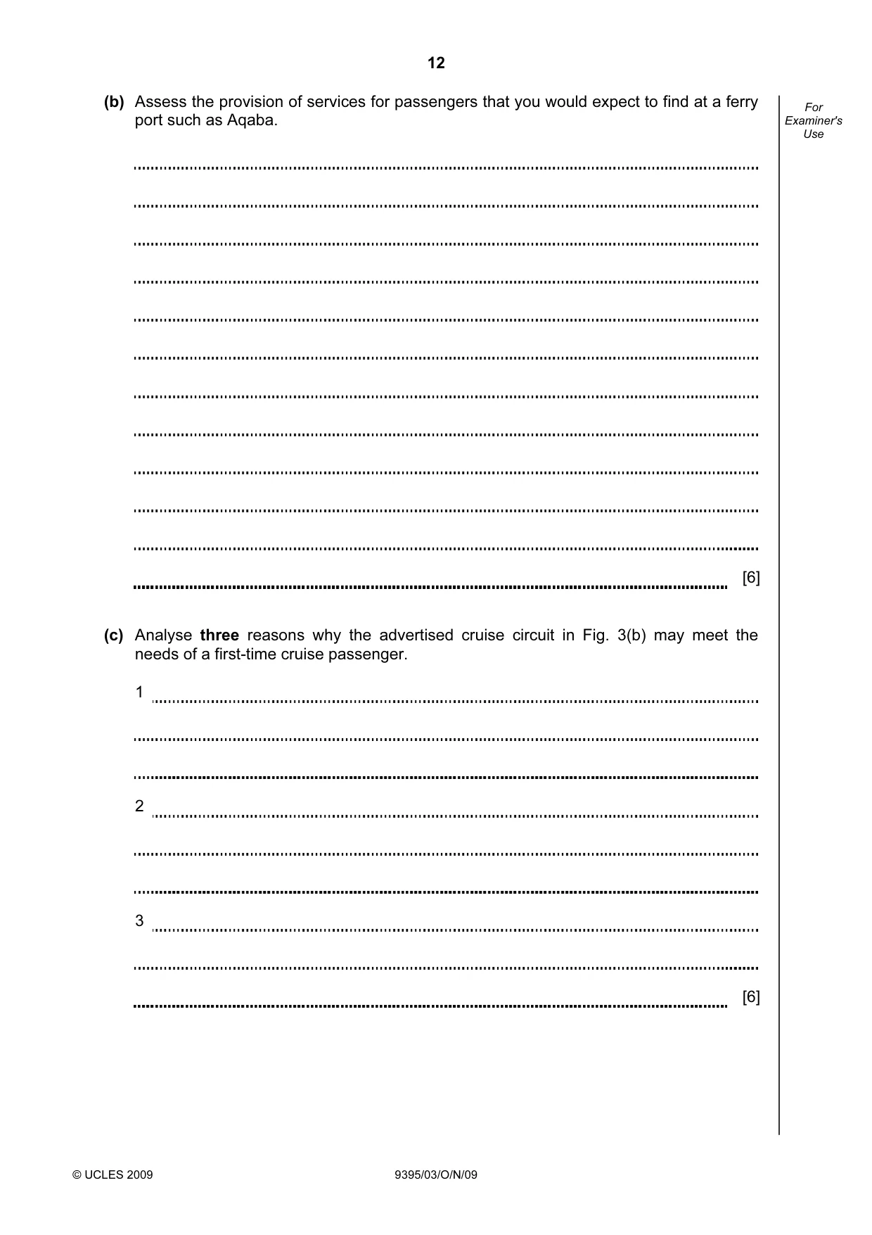Cambridge A Level Travel and Tourism 9395 2009 Oct/Nov Paper 3 · Variant 1 question paper, page 12 of 16
