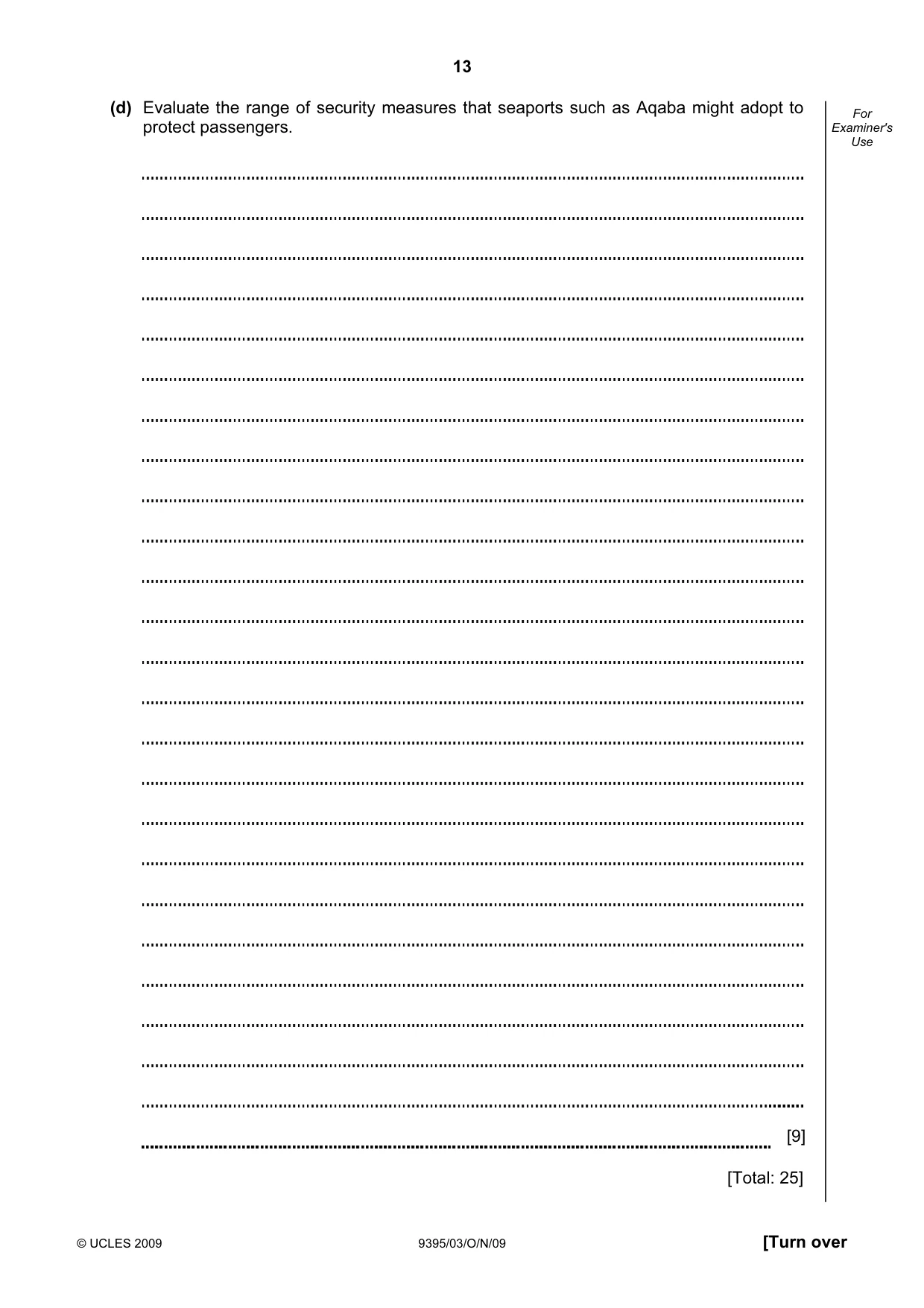 Cambridge A Level Travel and Tourism 9395 2009 Oct/Nov Paper 3 · Variant 1 question paper, page 13 of 16