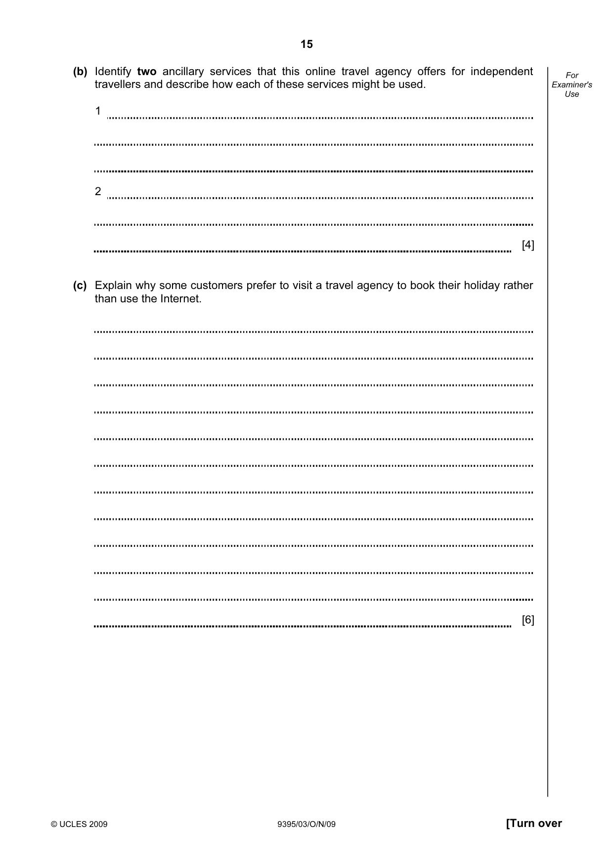 Cambridge A Level Travel and Tourism 9395 2009 Oct/Nov Paper 3 · Variant 1 question paper, page 15 of 16