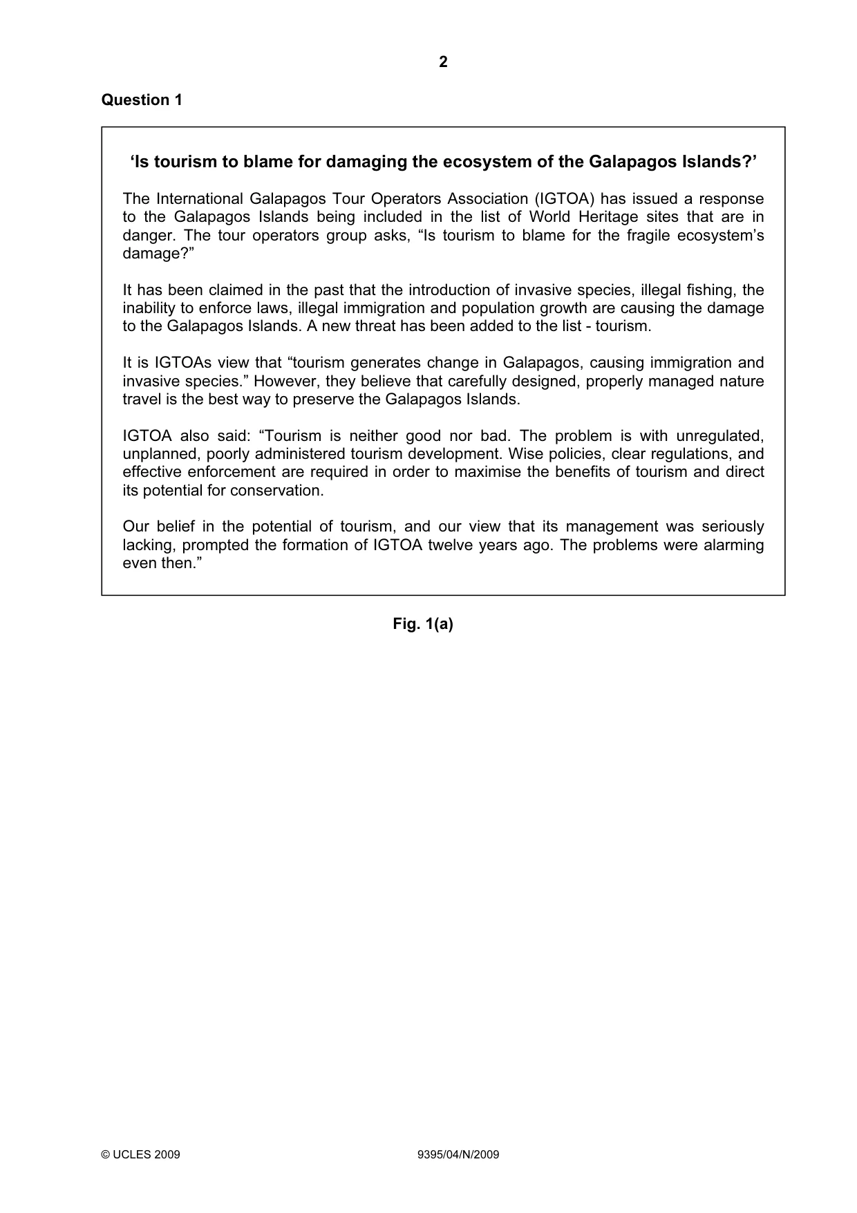 Cambridge A Level Travel and Tourism 9395 2009 Oct/Nov Paper 4 · Variant 1 question paper, page 2 of 12