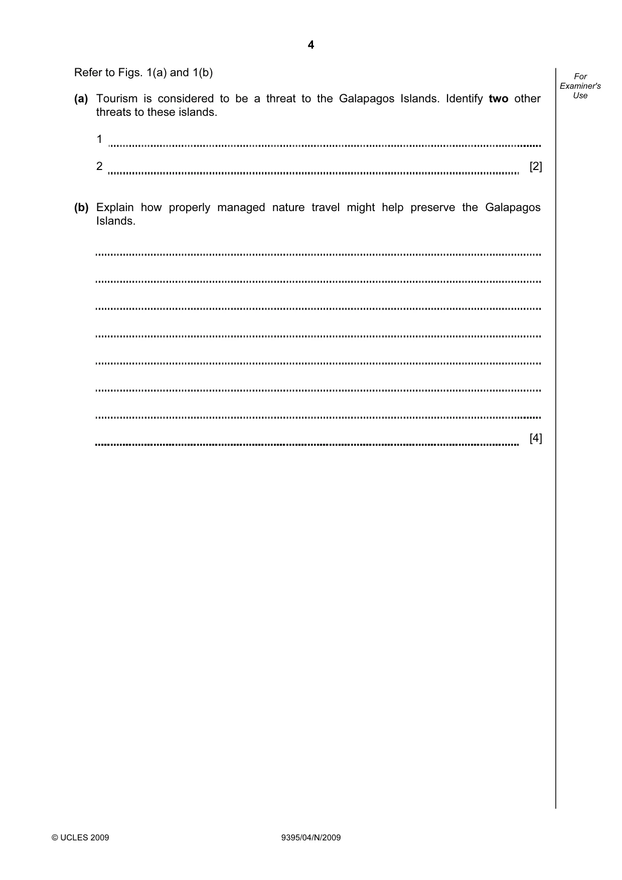 Cambridge A Level Travel and Tourism 9395 2009 Oct/Nov Paper 4 · Variant 1 question paper, page 4 of 12