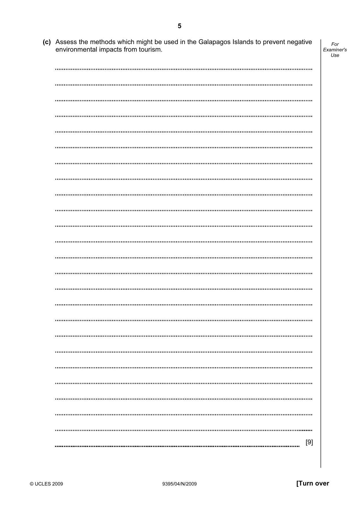 Cambridge A Level Travel and Tourism 9395 2009 Oct/Nov Paper 4 · Variant 1 question paper, page 5 of 12