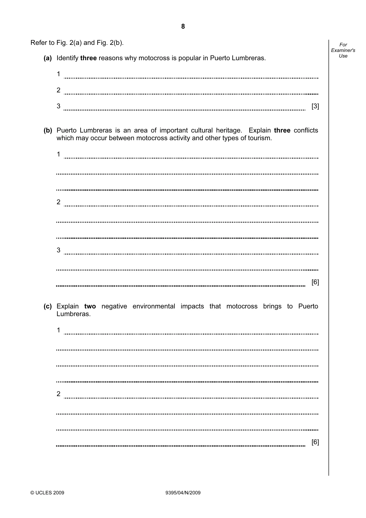 Cambridge A Level Travel and Tourism 9395 2009 Oct/Nov Paper 4 · Variant 1 question paper, page 8 of 12
