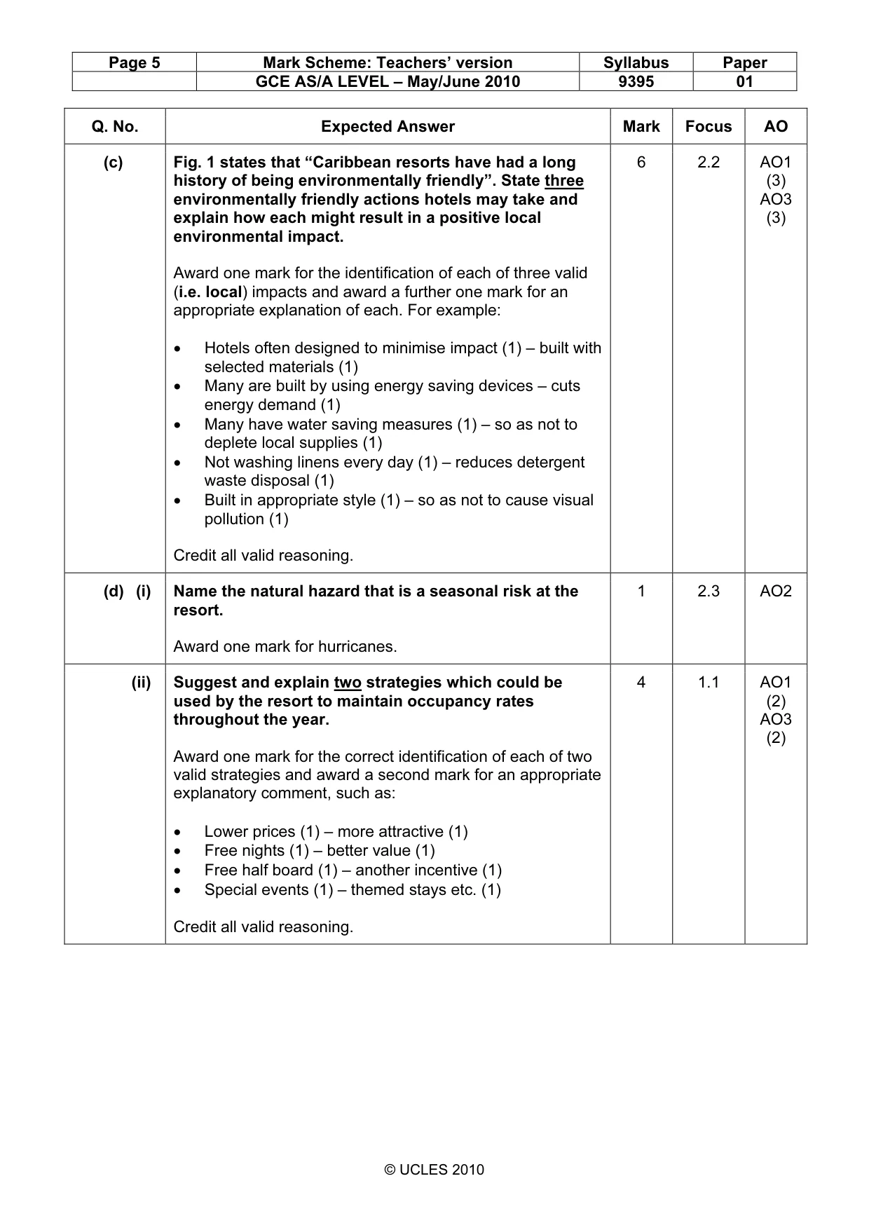 Mark scheme, page 5 of 11
