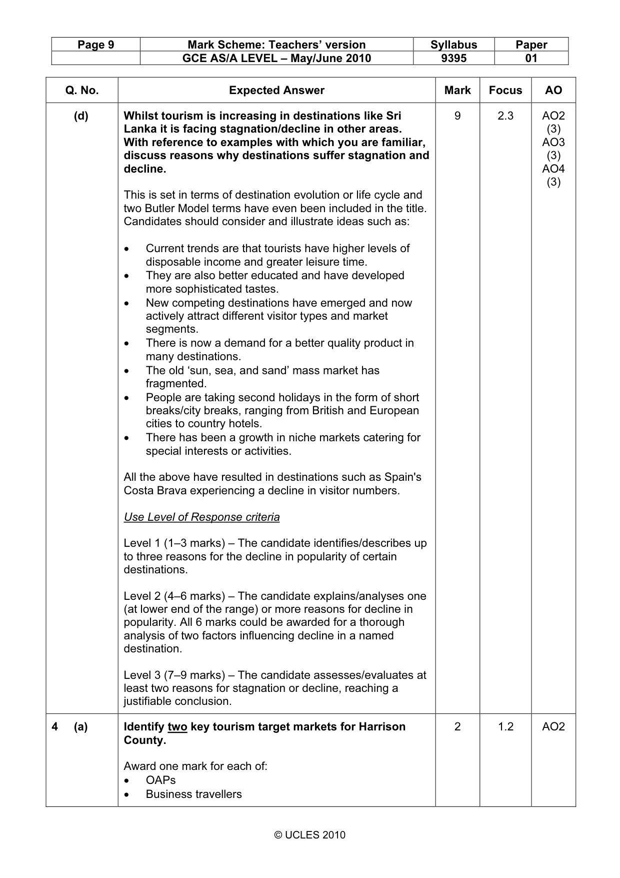 Mark scheme, page 9 of 11