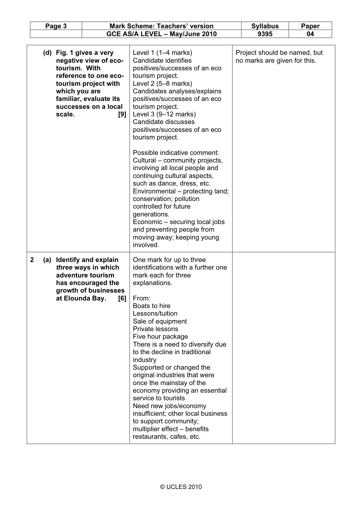 Mark scheme, page 3 of 5