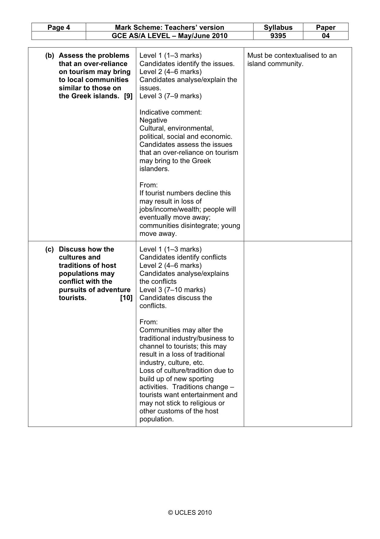 Mark scheme, page 4 of 5