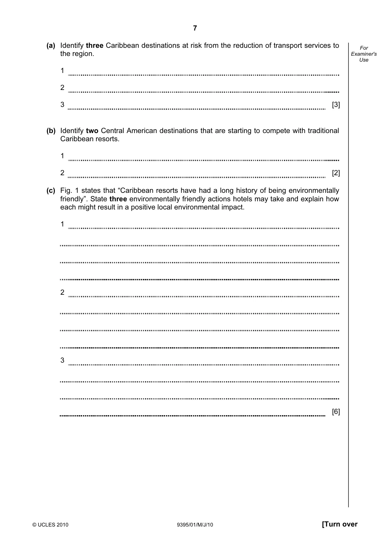 Cambridge A Level Travel and Tourism 9395 2010 May/June Paper 1 · Variant 1 question paper, page 7 of 16