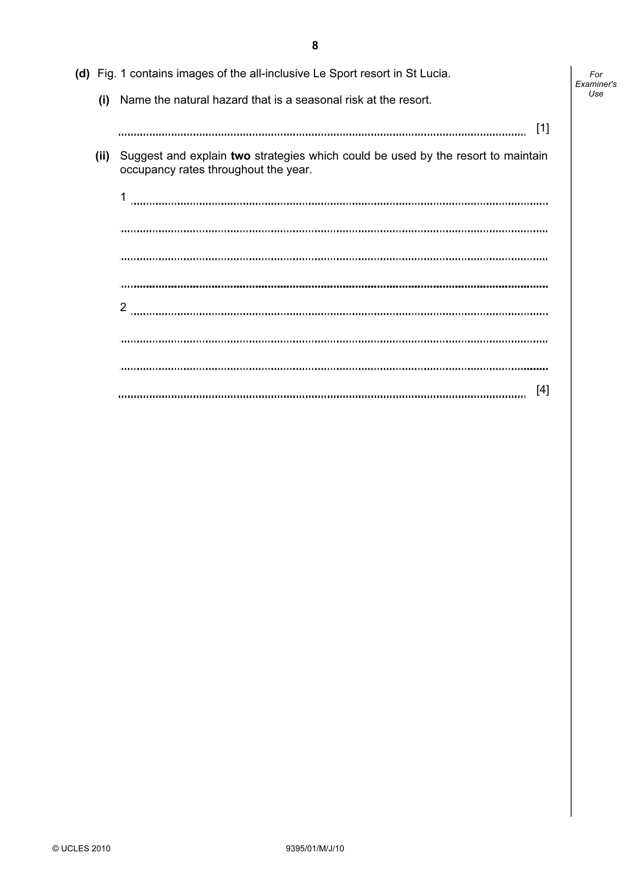 Cambridge A Level Travel and Tourism 9395 2010 May/June Paper 1 · Variant 1 question paper, page 8 of 16