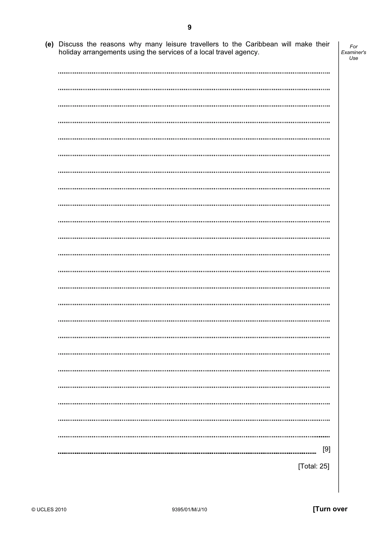 Cambridge A Level Travel and Tourism 9395 2010 May/June Paper 1 · Variant 1 question paper, page 9 of 16