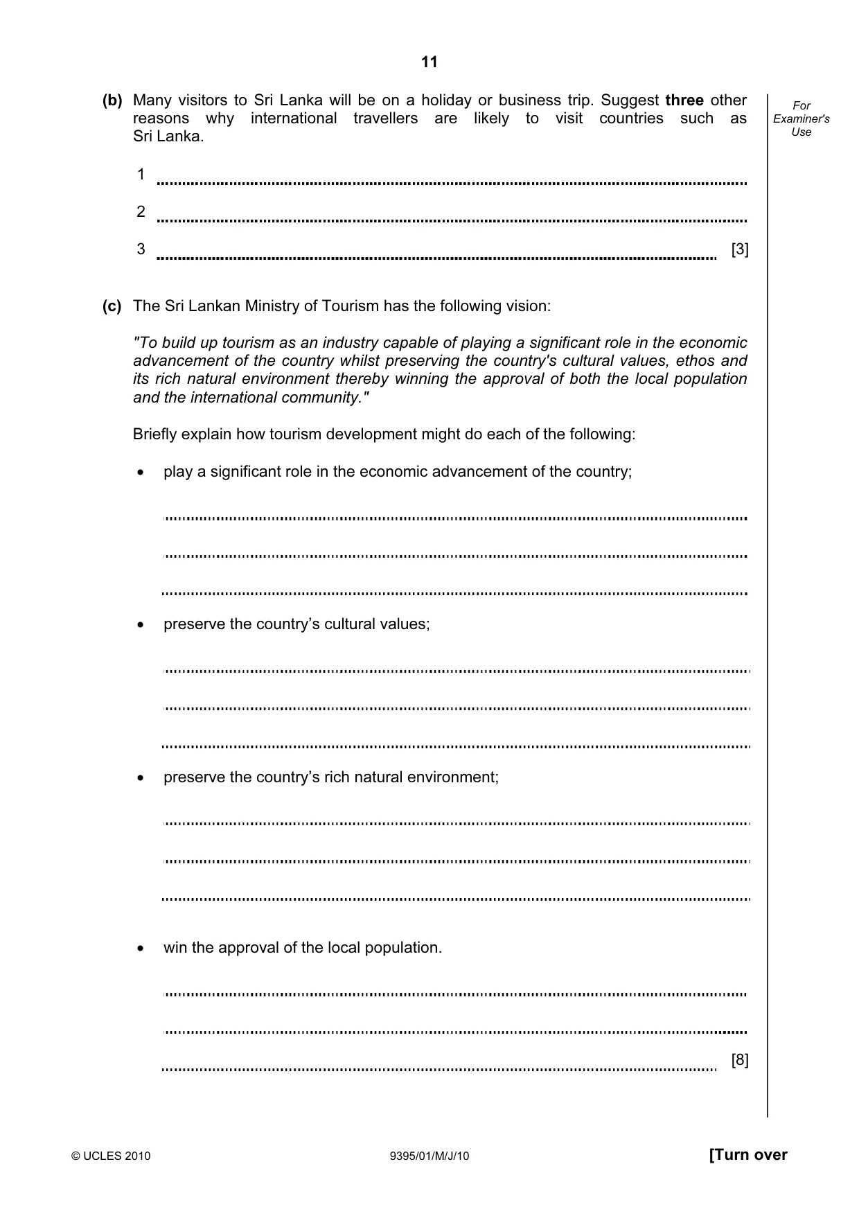 Cambridge A Level Travel and Tourism 9395 2010 May/June Paper 1 · Variant 1 question paper, page 11 of 16