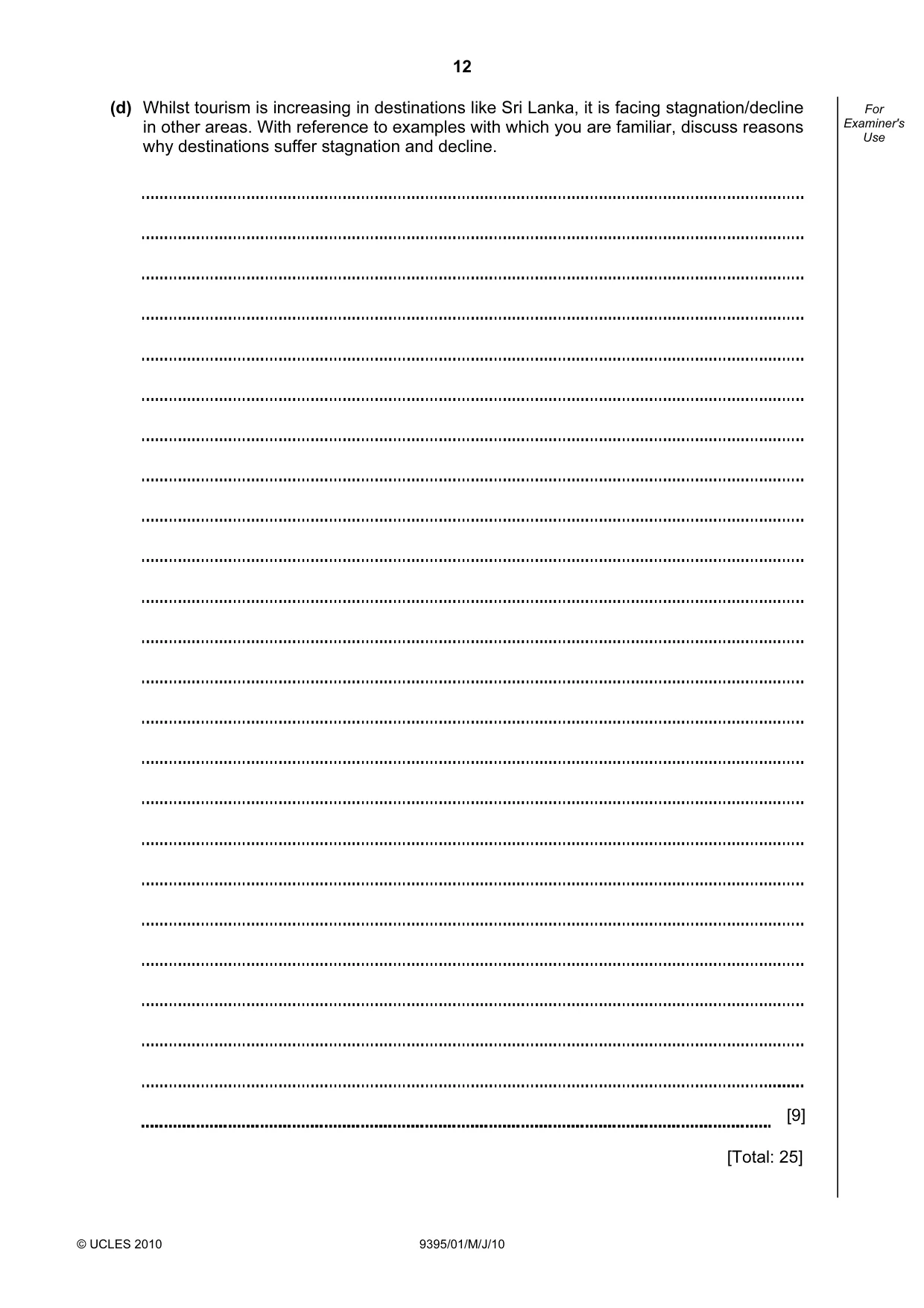 Cambridge A Level Travel and Tourism 9395 2010 May/June Paper 1 · Variant 1 question paper, page 12 of 16